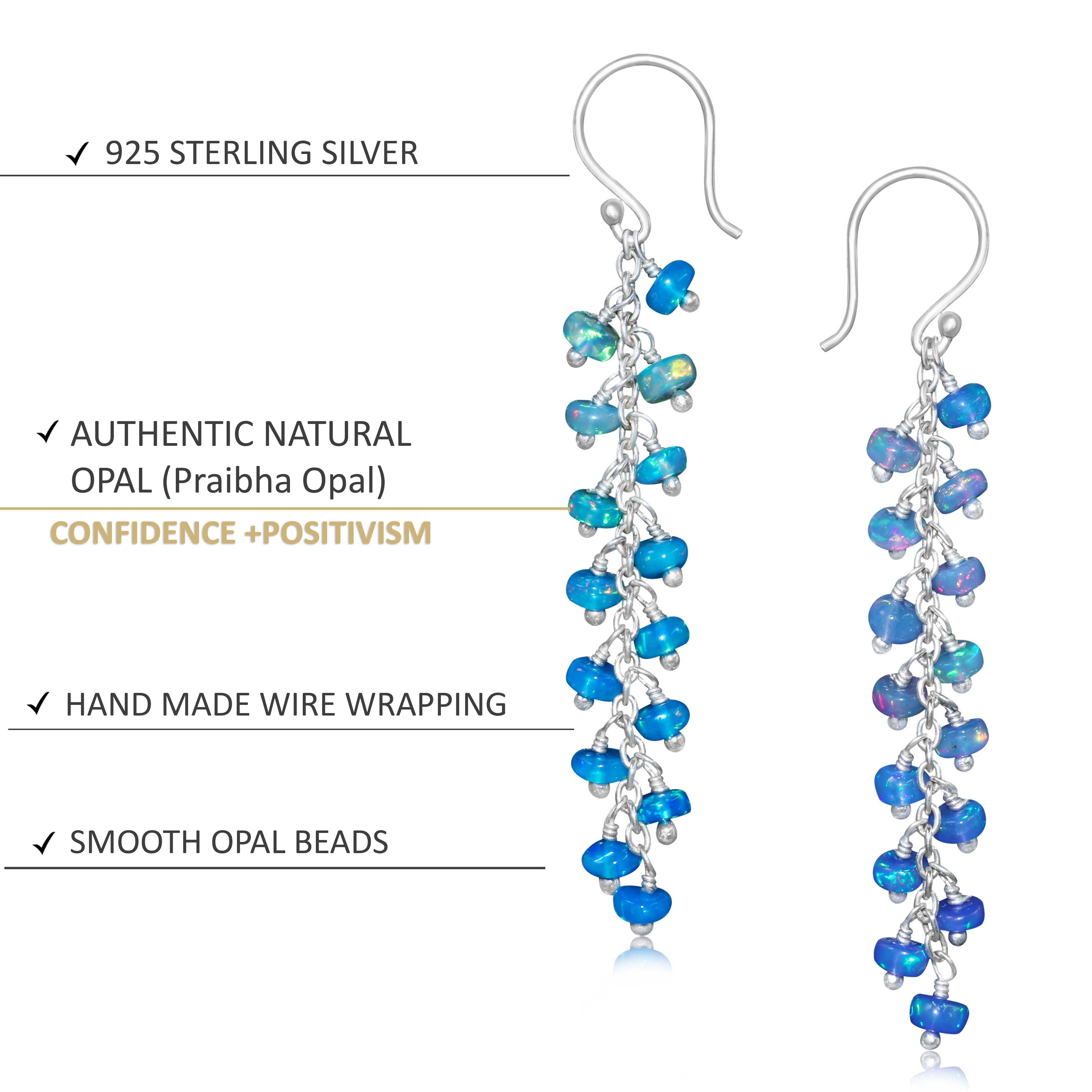 Natural Paraiba Opal Beaded Long Cluster Dangle Earrings for Women | Handmade Boho Chic Jewelry | Perfect for Weddings, Parties & Special Occasions