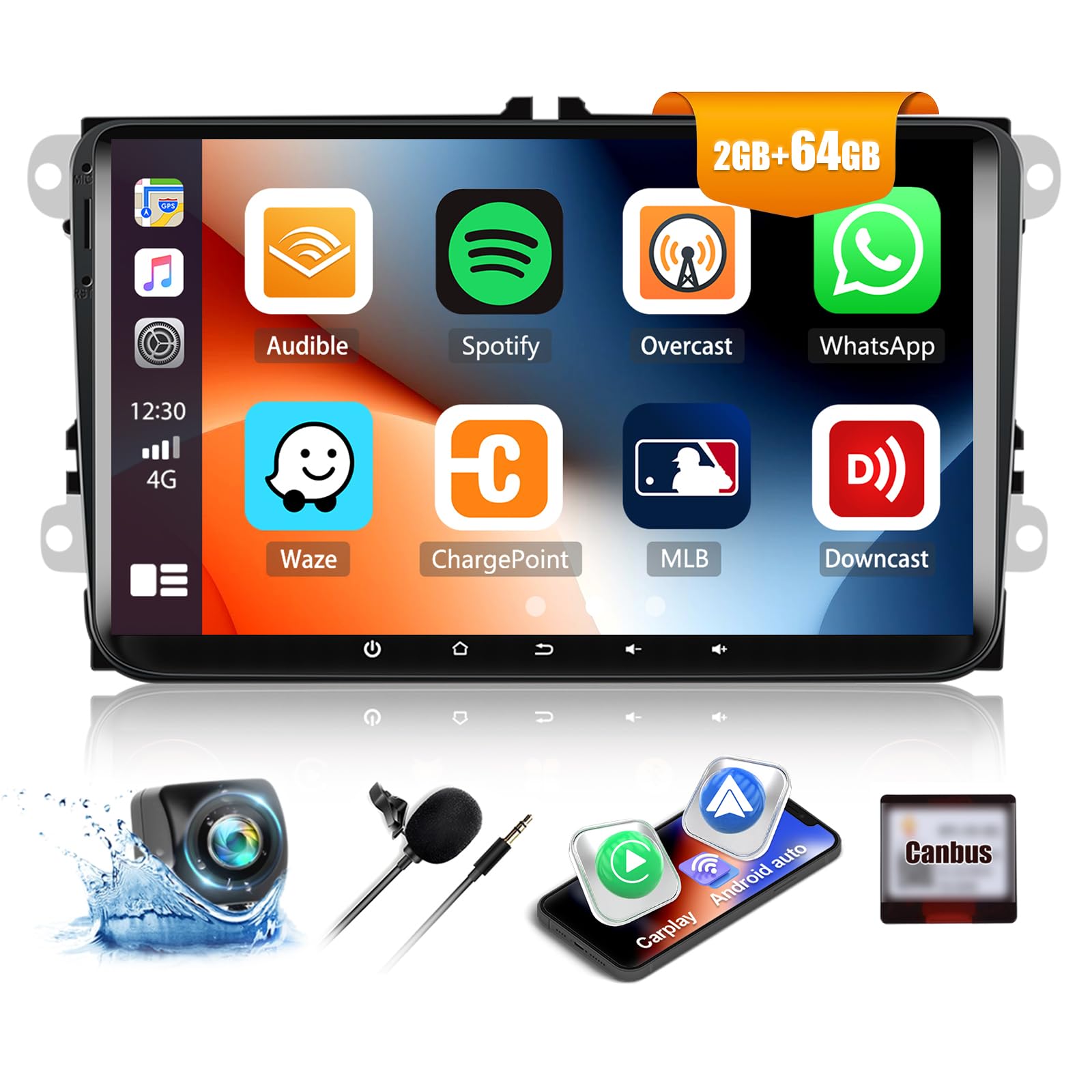 CAMECHO 9 Inch Android 13 Car Stereo 2GB RAM 64GB ROM - Wireless Apple CarPlay & Android Auto - GPS Navigation - Bluetooth - Backup Camera - Compatible with Volkswagen Jetta Tiguan Golf Beetle Passat - Perfect for Road Trips & Daily Commutes
