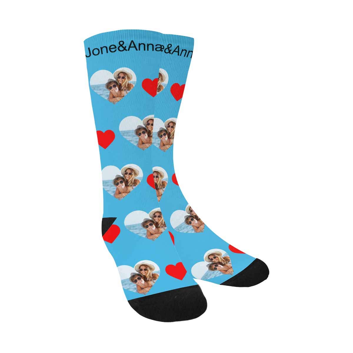 Custom Photo Pet Face Socks - Personalized Couple Crew Socks with 2 Pet Portraits for Men & Women | Valentine's Gift, Anniversary Present, Matching Couple Outfits