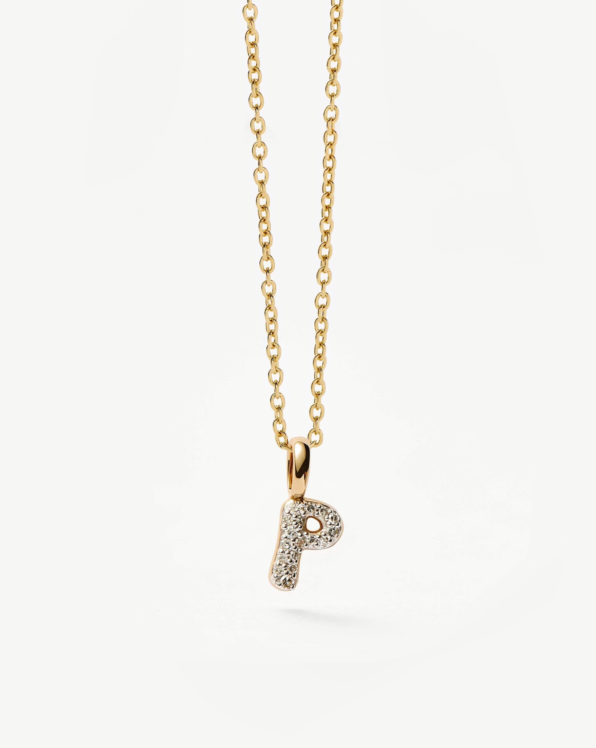 14K Solid Yellow Gold Plated Diamond Initial Mini Pendant Necklace - Personalized Letter P Jewelry for Women, Elegant Gift for Birthday, Anniversary & Valentine's Day