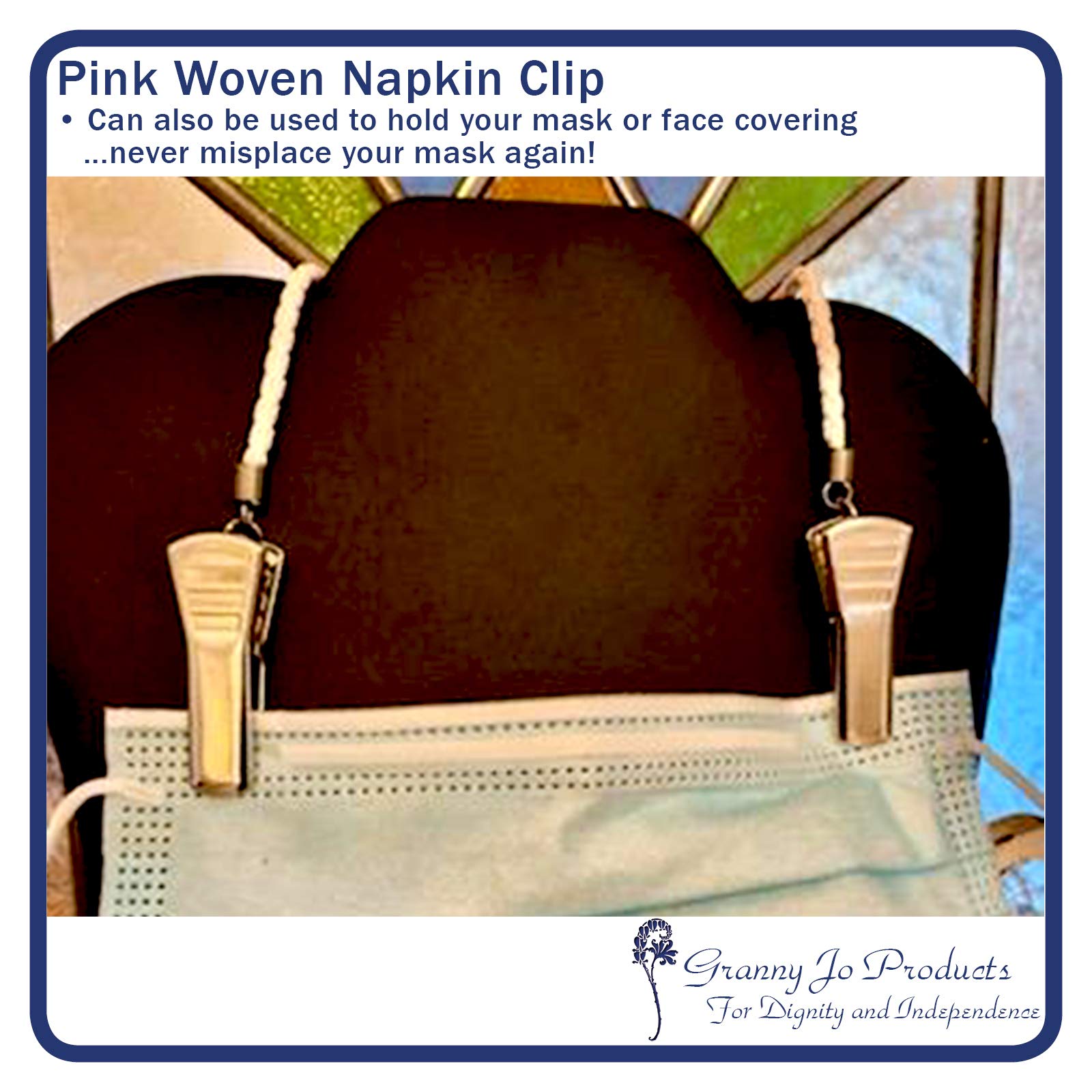 Granny Jo Braid Napkin Clip - Pink & White for Parties & Dining