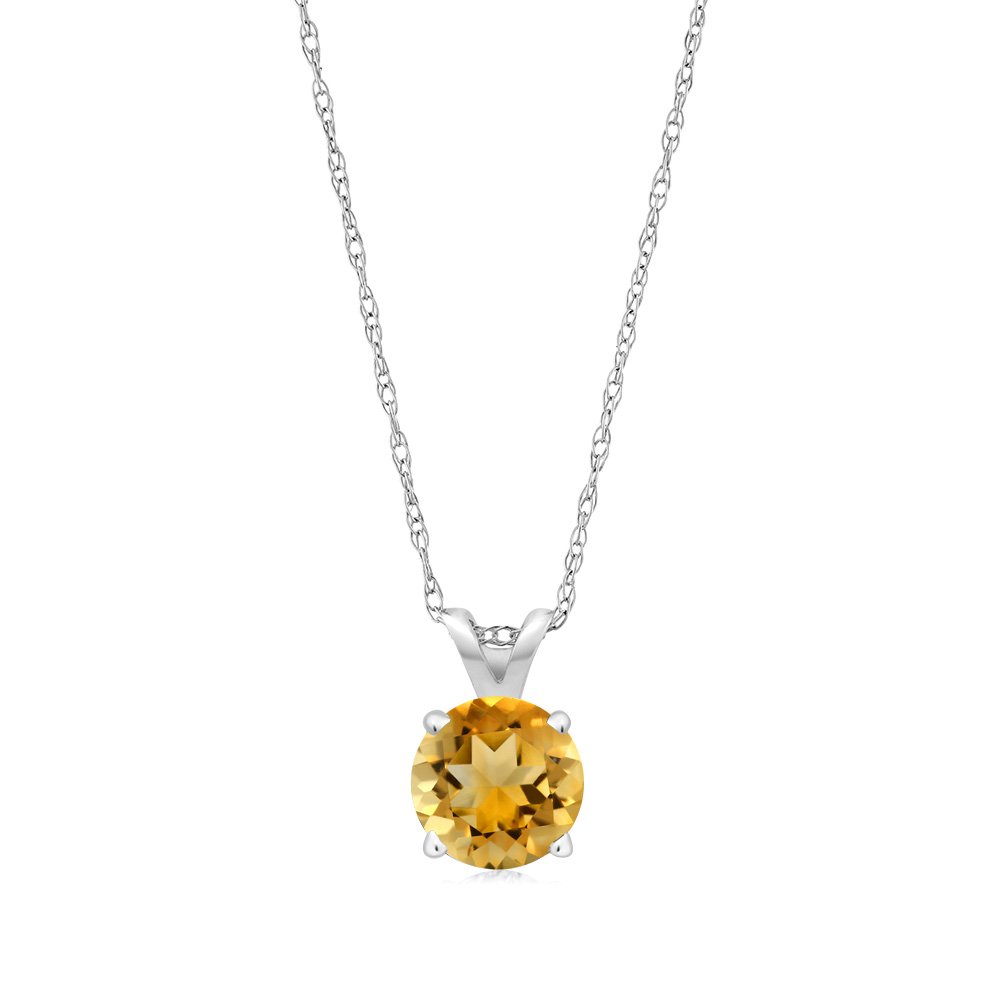 Gem Stone King 14K White Gold 5MM Round Birthstone Solitaire Pendant Necklace for Women - 18 Inch Gold Chain | Personalized Jewelry Gift for Mom, Wife, Daughter | Perfect for Birthdays, Anniversaries & Special Occasions