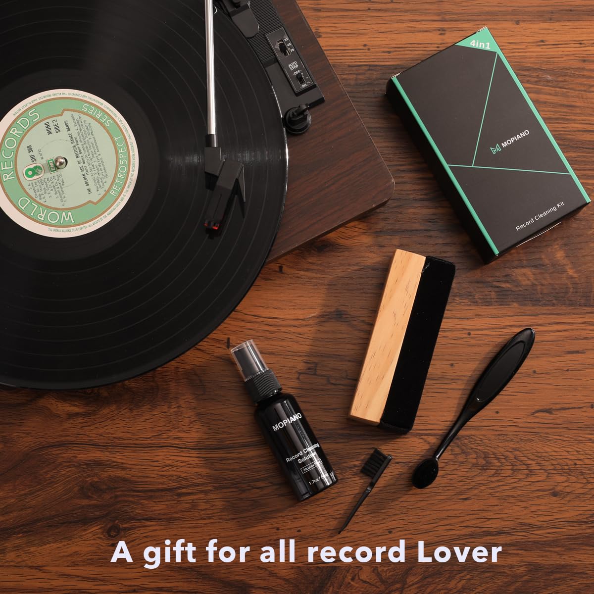 Premium Vinyl Record Cleaning Kit - 4-in-1 Complete LP Cleaner Set with Soft Velvet Brush, Cleaning Fluid, Stylus Brush & Nylon Brush | Perfect for Record Collectors & Audiophiles | Home Studio & DJ Equipment Maintenance