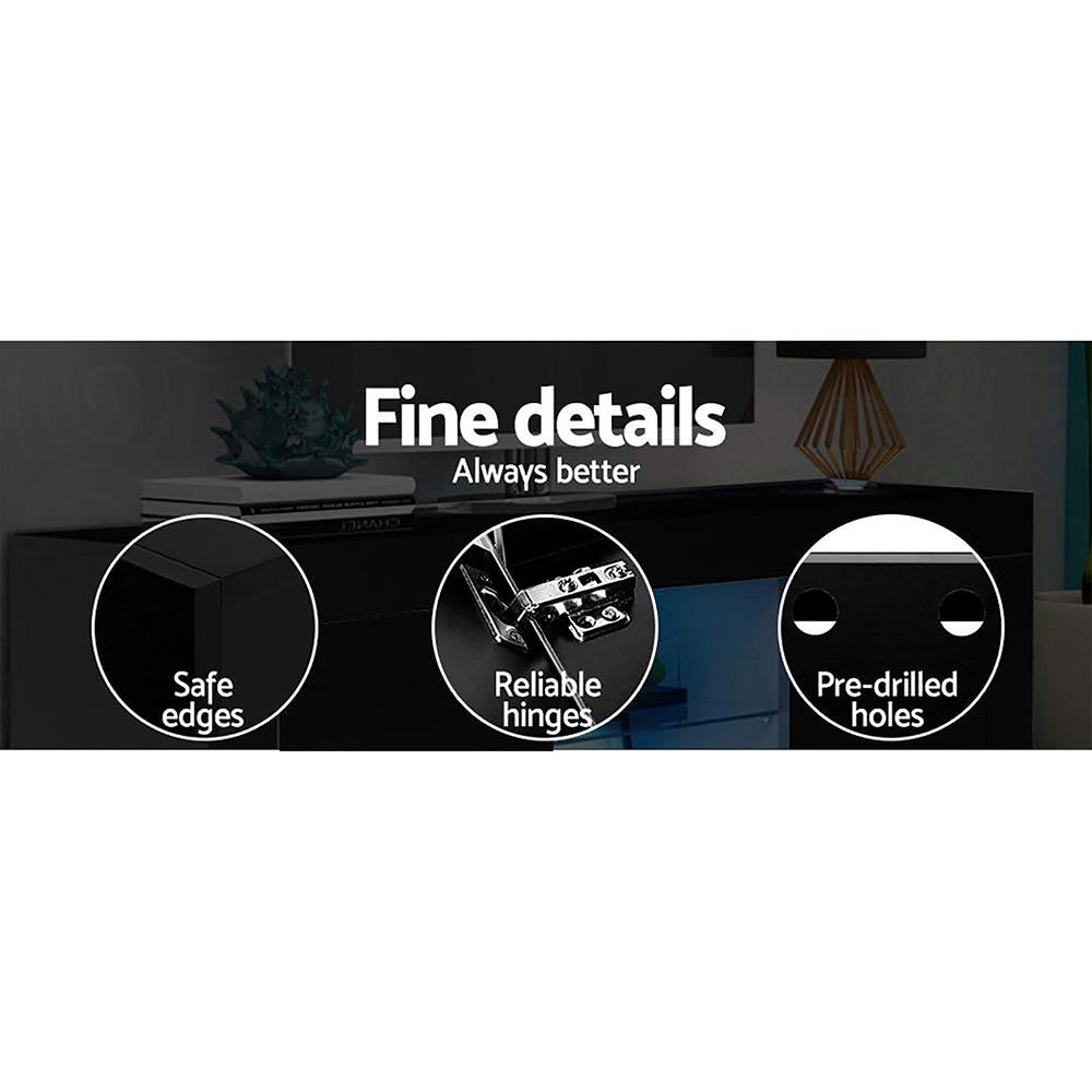 Artiss 130cm Black Angus Entertainment TV Stand with LED Lighting - Perfect for Living Room, Bedroom, and Home Theater Setup