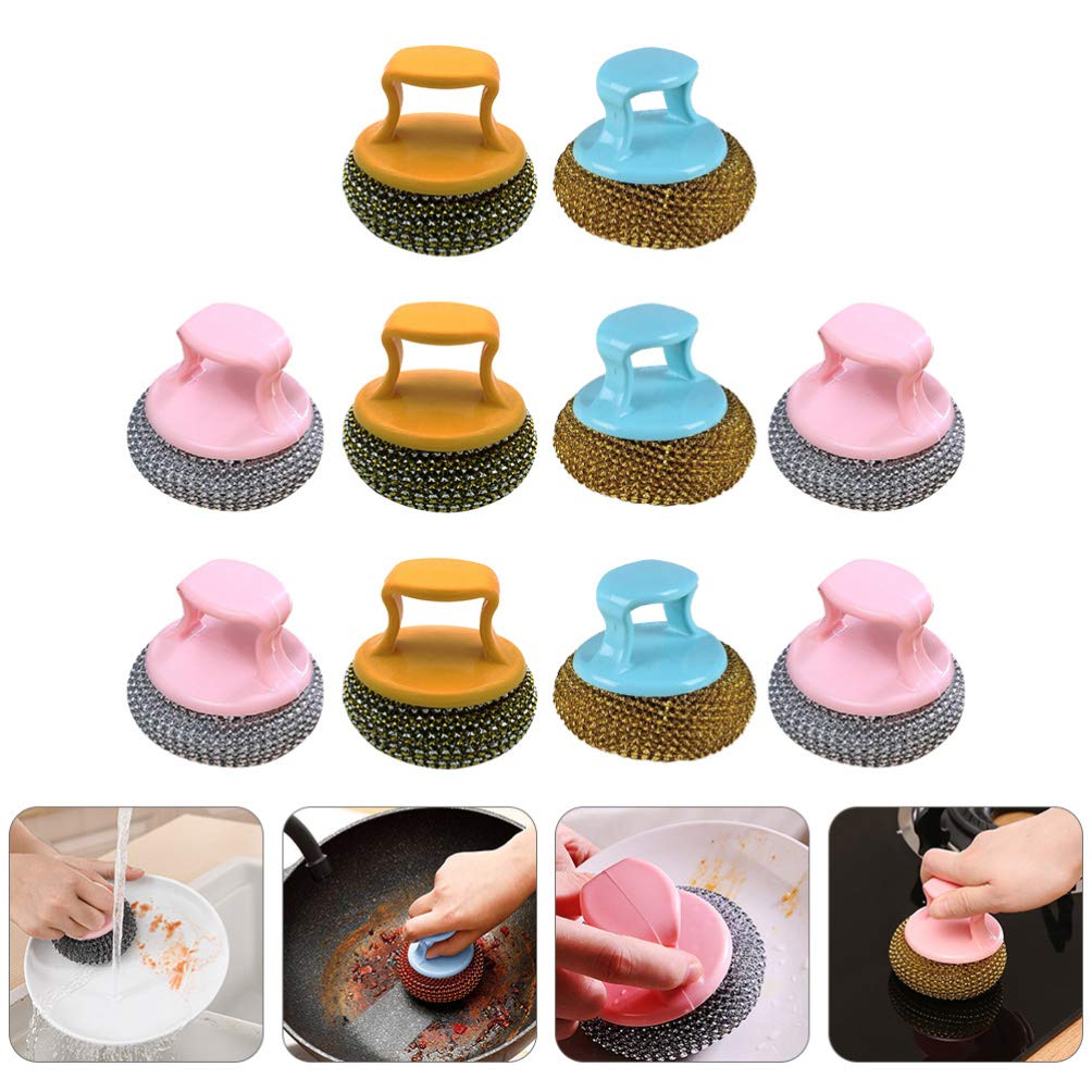 Hemoton Steel Wool Scrubber 10pcs - Detachable Dish Brush for Kitchen & Restaurant Cleaning