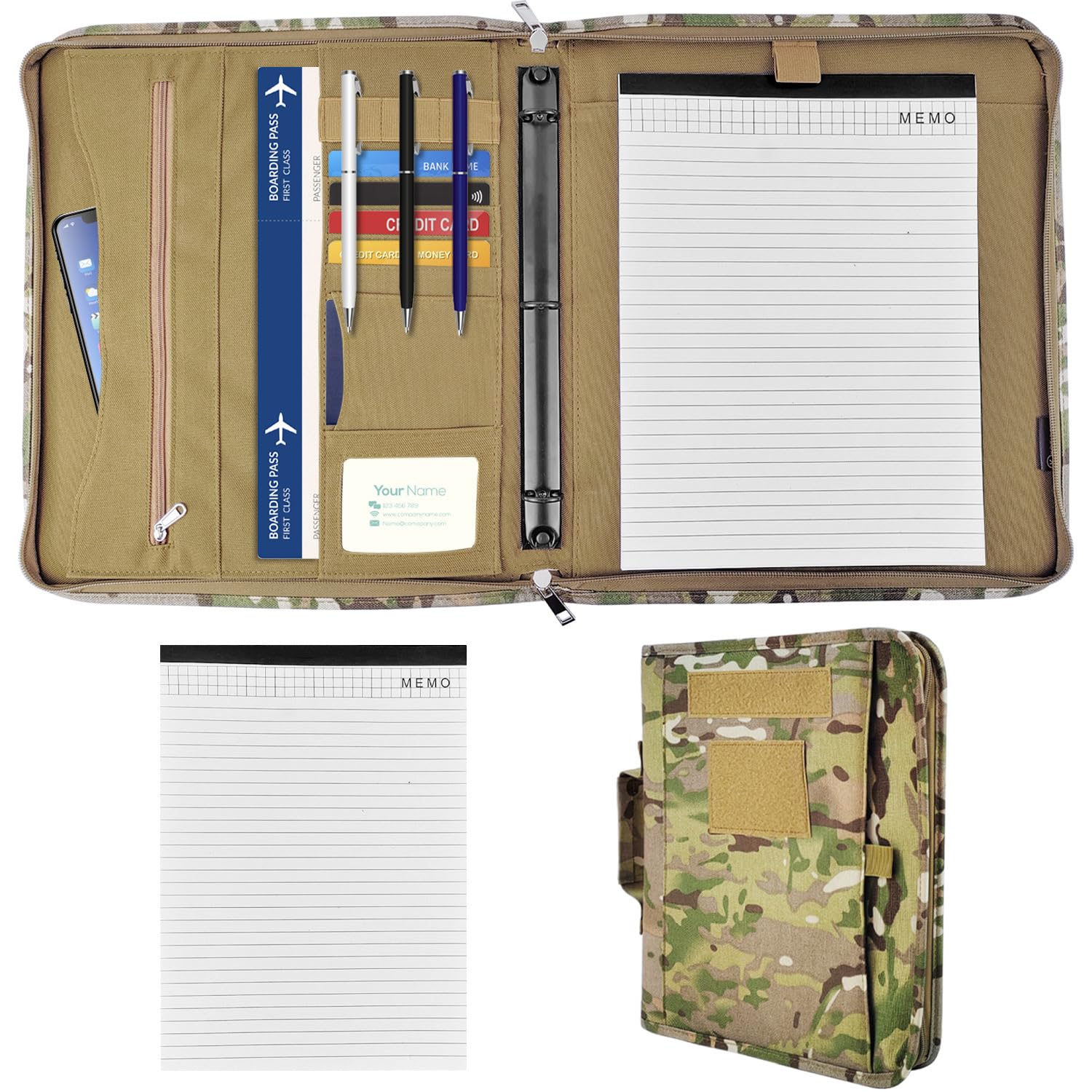 Tactical Military Padfolio Binder with Zipper - A4/Letter Size (13.8x12 Inch) - Includes 25 Sheets Paper & Detachable 3-Ring Binder - Perfect for Army Officers, Business Professionals and Outdoor Enthusiasts - Ideal for Meetings, Field Operations and Office Organization