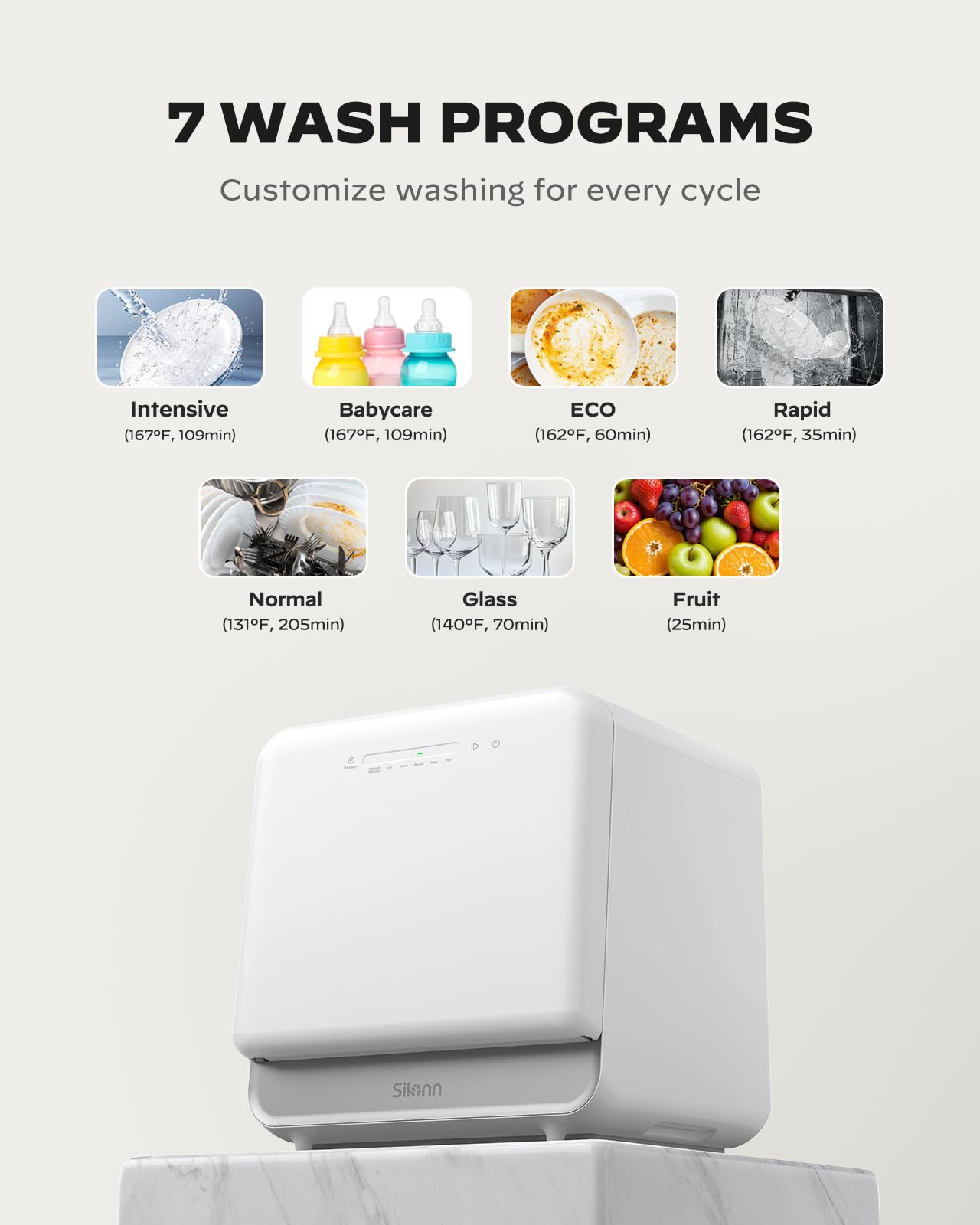 Silonn Mini Portable Countertop Dishwasher - Compact & Energy Efficient Tabletop Dishwasher for Small Spaces - Perfect for Apartments, RVs, Dorms & Tiny Homes