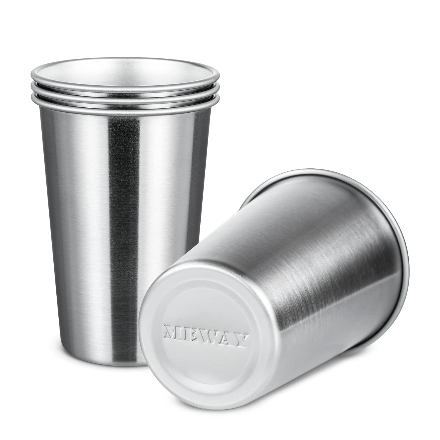 MEWAY Premium Stainless Steel Cups 16 oz (4 Pack) - Insulated Metal Tumbler for Beer, Cocktails & Cold Drinks - Stackable, Durable Travel Cups for Camping, Picnics & Outdoor Adventures