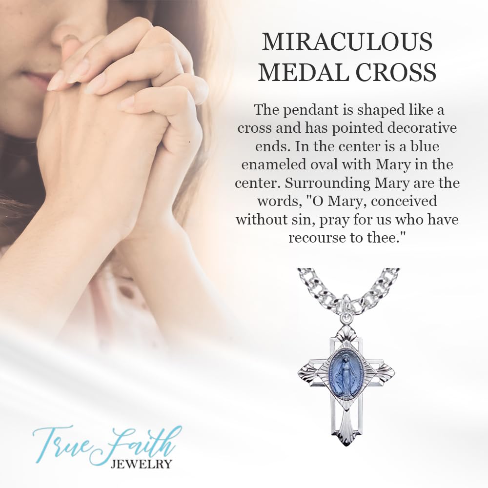 True Faith Jewelry 925 Sterling Silver Cross Pendant Necklace - 1.25 Inch Religious Jewelry for Women & Men - Perfect for Church, Baptism, Weddings & Everyday Wear