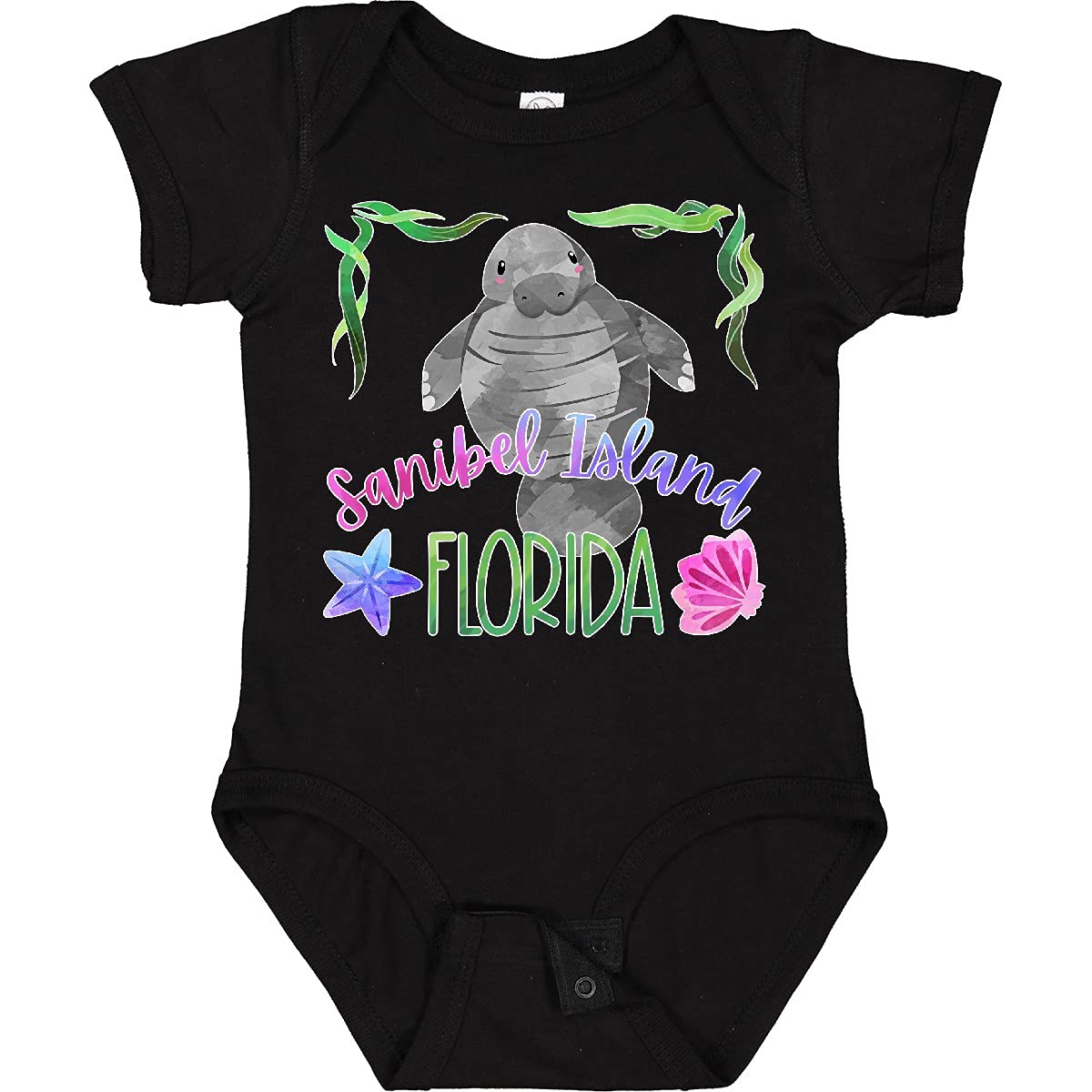 Inktastic Sanibel Island Florida Cute Swimming Manatee Baby Bodysuit - Soft Cotton Infant Onesie for Boys & Girls - Perfect Gift for Beach Vacations & Wildlife Lovers