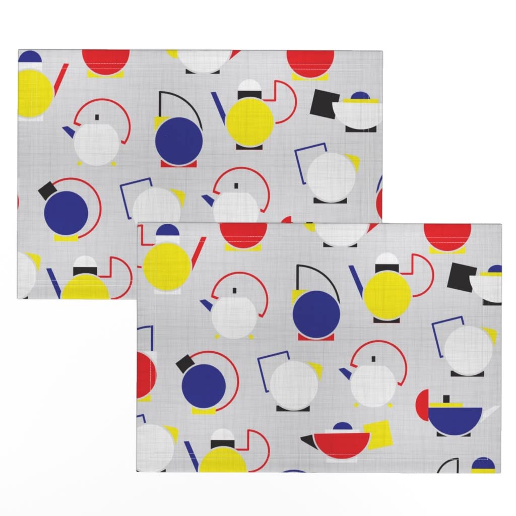 Bauhaus Style Tea Pot Abstract Confetti Print Linen Cotton Canvas Placemats Set of 2 - Modern Table Setting for Dining Room, Kitchen Decor & Tea Party Accessories