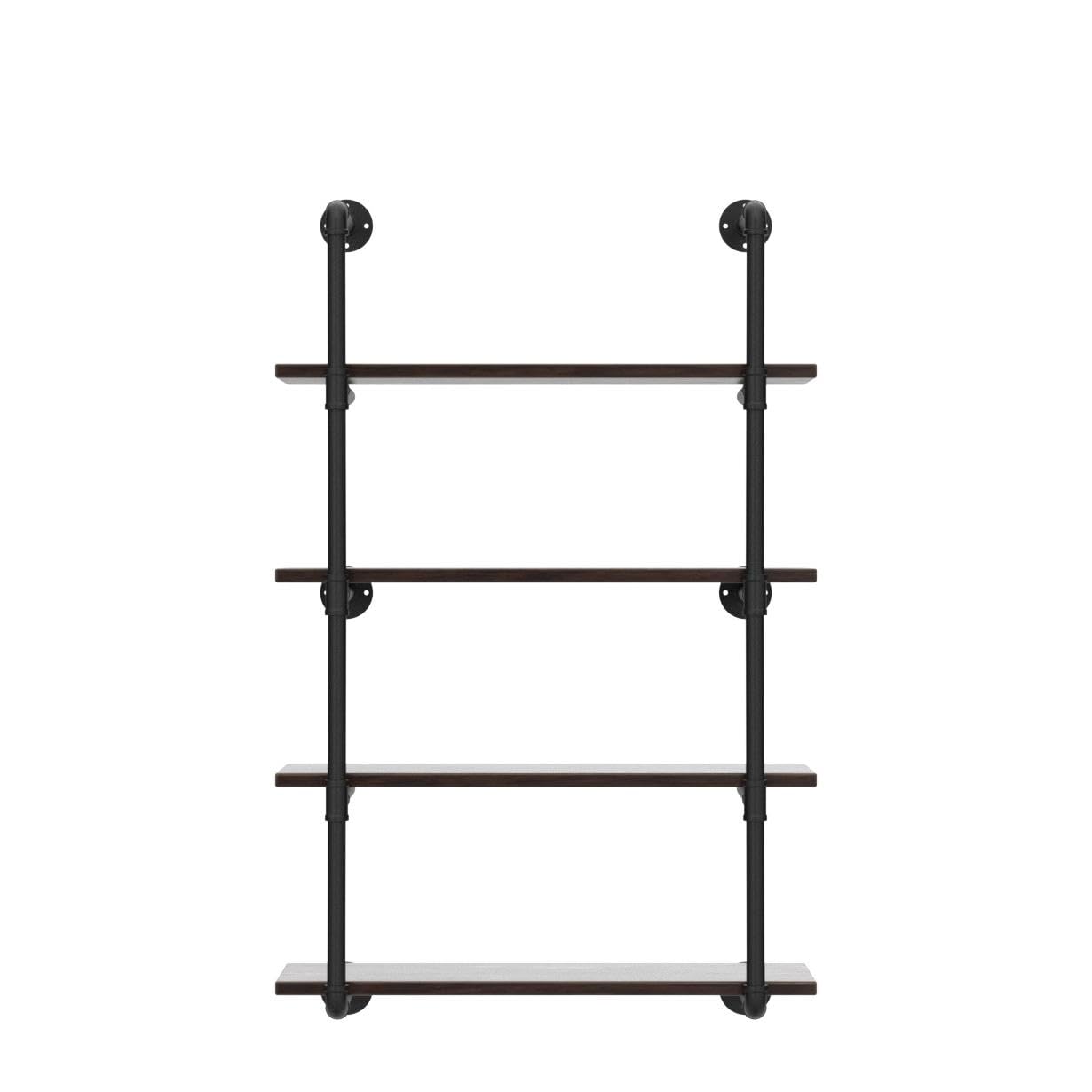 MBQQ Industrial Retro Pipe Shelf 30in 4 Tier Wall Mounted - Rustic Floating Shelves for Farmhouse Kitchen, Bar & Home Decor - Black DIY Bookshelf & Wall Storage Solution - Perfect for Organizing Spices, Books & Displaying Decor Items