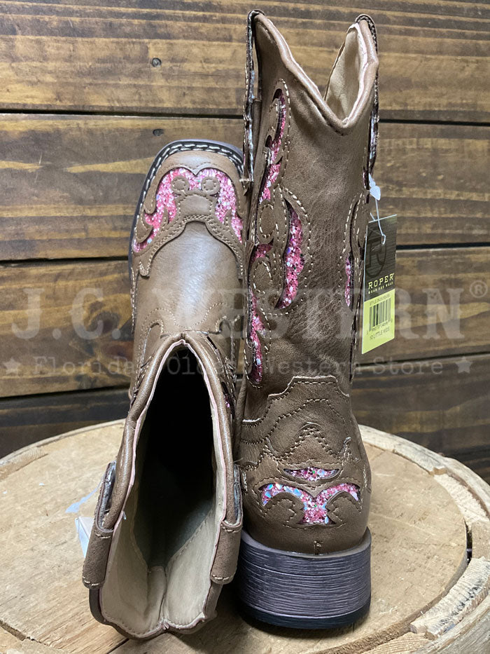 Roper Kids Glitter Underlay Boots - Pink & Tan for Girls, Comfortable & Stylish Western Boots for School, Parties & Outdoor Play