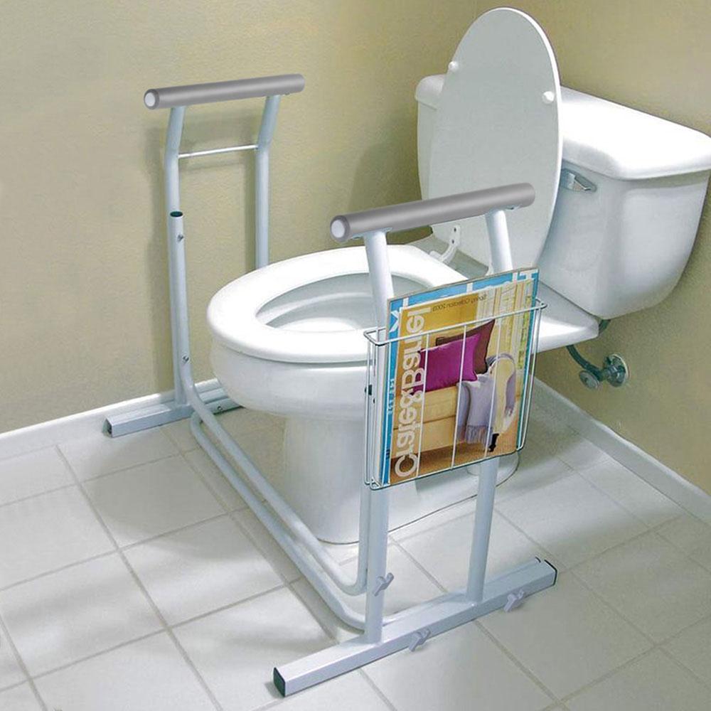 TheLAShop Stand Alone Toilet Safety Rail with Rack - 375lbs Weight Capacity - Elderly & Disabled Bathroom Assist - Home Medical Equipment for Seniors Safety