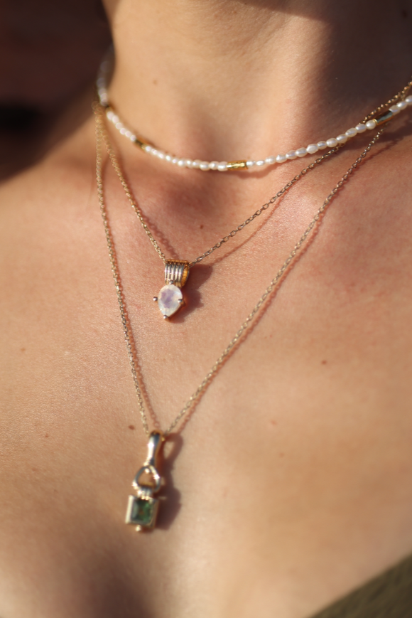 Freya Moonstone Gold Necklace for Women - Elegant 14K Gold Plated Moonstone Pendant Necklace Jewelry Gift for Her - Perfect for Weddings, Parties & Everyday Wear