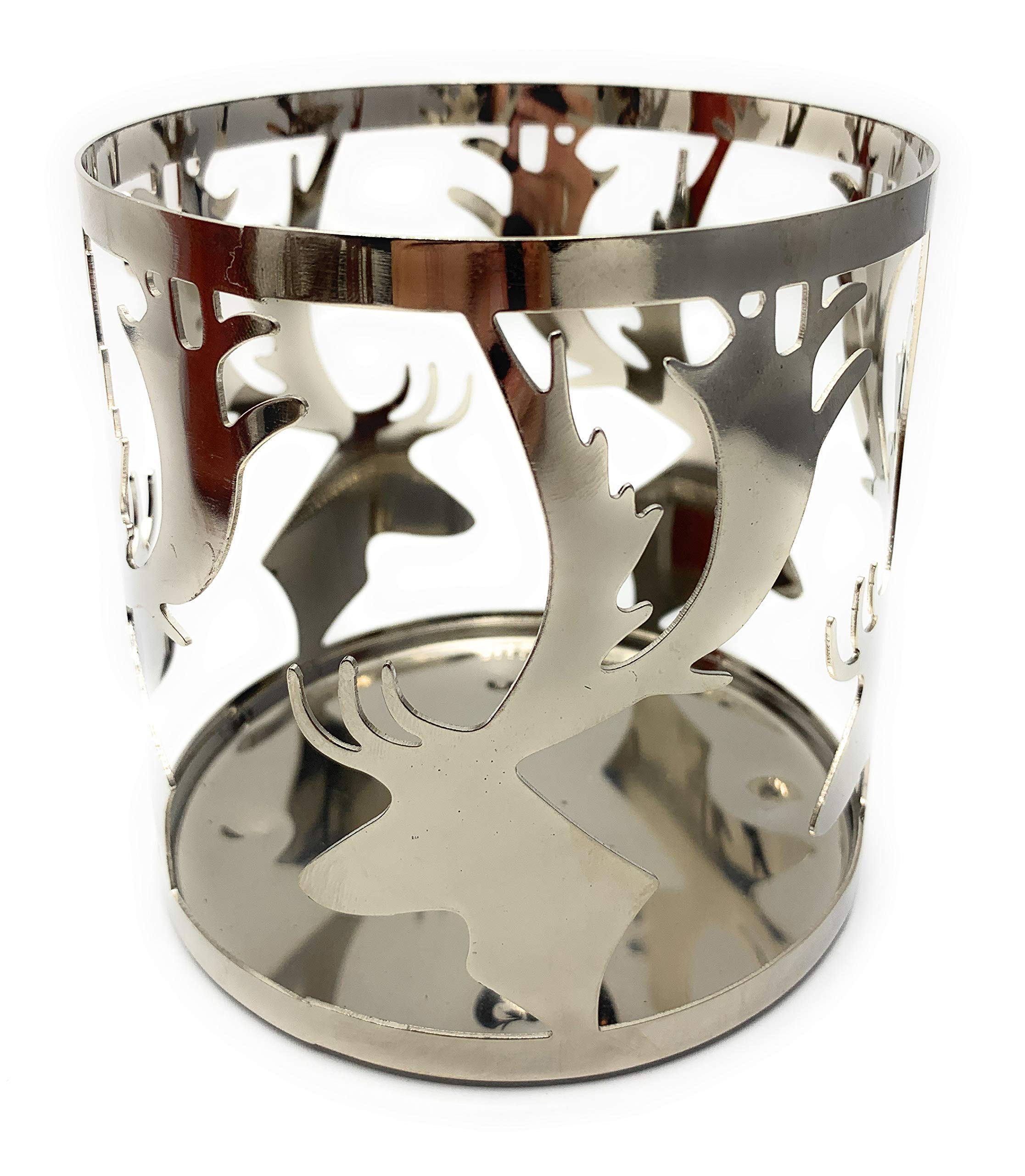 Nordic Stag Candle Holder - Silver Metal Candle Stand (10.1cm) for Home Decor, Christmas, Winter & Rustic Wedding Centerpieces