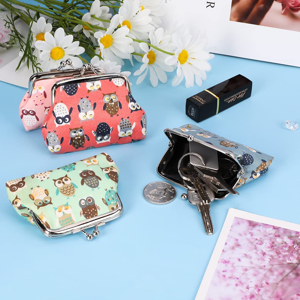 Oyachic 4Pcs Cute Owl Coin Purse Set - Small Leather Change Wallet with Clasp for Women & Girls - Perfect for Loose Change, Gift Giving & Everyday Use