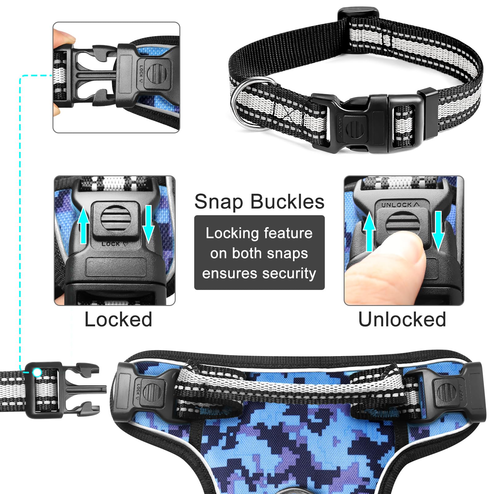 **WINSEE No Pull Dog Harness with Adjustable Reflective Oxford Vest - Front & Back Leash Clips for Small, Medium, Large & XL Dogs - Easy Control Handle for Walking, Running & Outdoor Adventures**