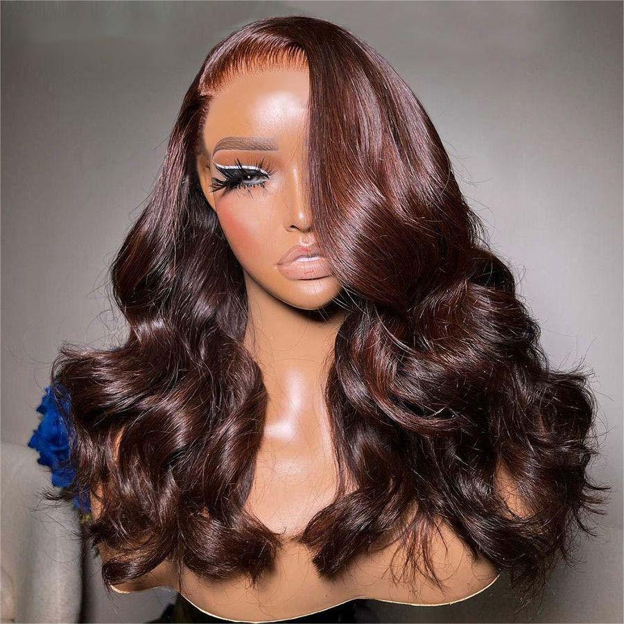 WOWANGEL 9x6 Glueless HD Lace Wig - Dark Reddish Brown Body Wave Human Hair Wig for Women | Perfect for Daily Wear, Cosplay & Special Occasions