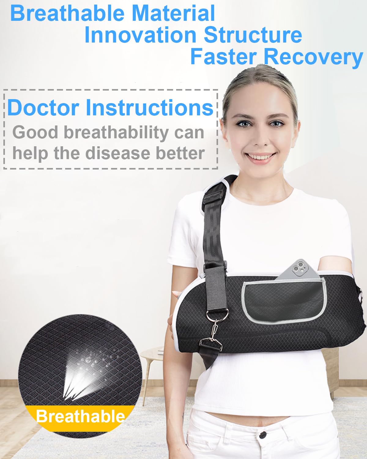 Medical Arm Sling Shoulder Immobilizer - Rotator Cuff Support Brace with Pocket for Shoulder & Arm Injuries (Left/Right, Men/Women) - Ideal for Dislocations, Fractures & Strains - Perfect for Post-Surgery Recovery & Sports Injury Rehabilitation (Medium Size)