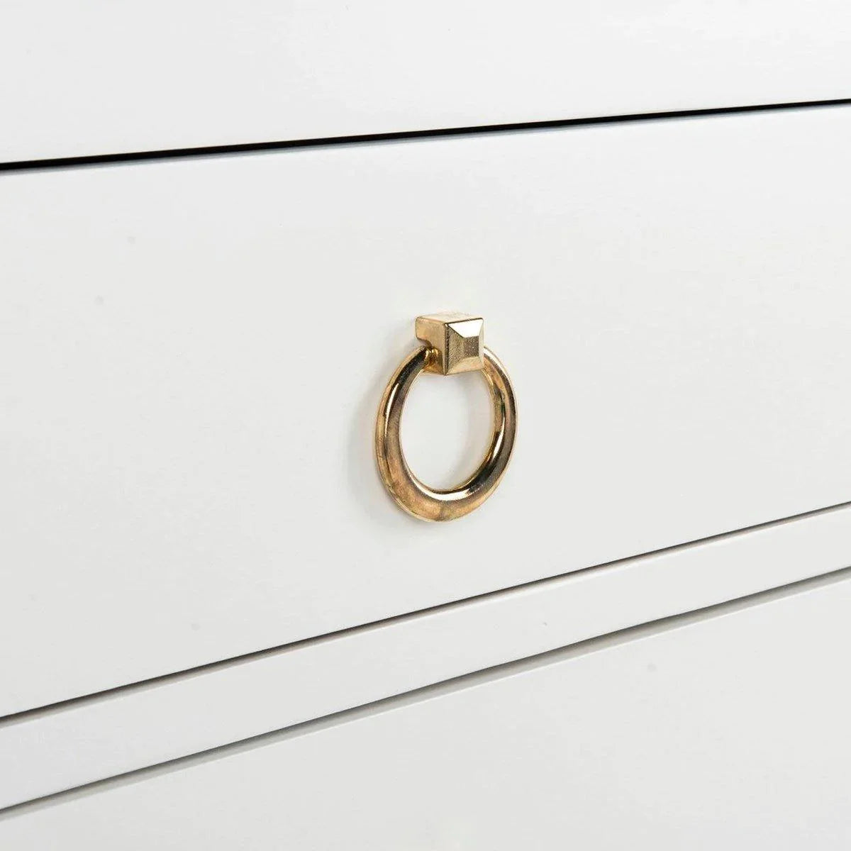 Asian Style White 3-Drawer Side Table with Gold Hardware - Modern Nightstand for Bedroom, Living Room, or Office