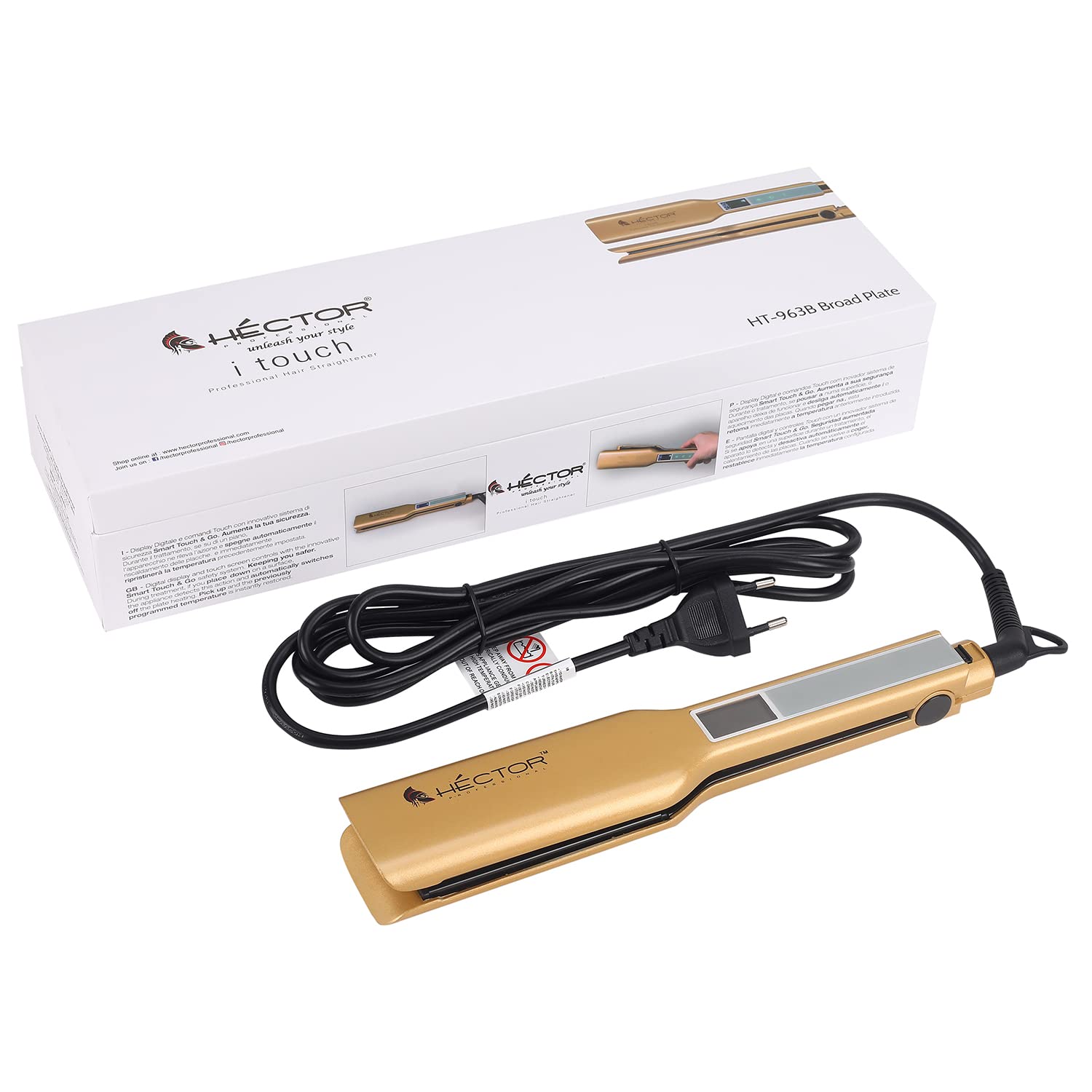 Hector i Touch Hair Straightener 963B - 1 Inch Broad Plate Flat Iron for Smooth & Shiny Hair - Gold (Perfect for Home Use, Travel & Salon Styling)
