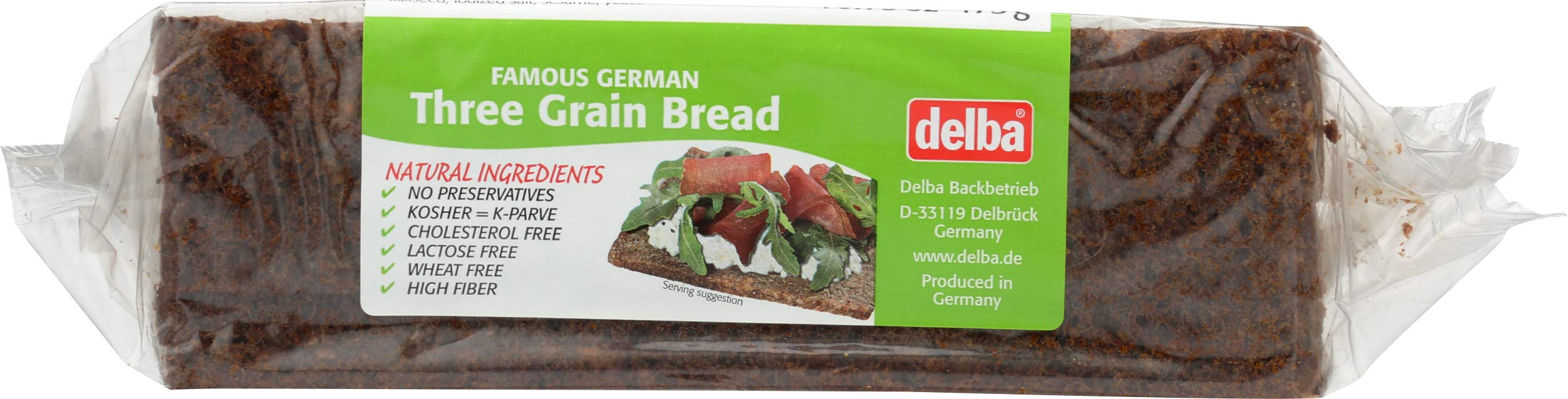 Delba Famous German Three Grain Bread - 16.75 Oz (Pack of 12) | Whole Grain Artisan Loaf | Perfect for Breakfast, Sandwiches & Healthy Snacks