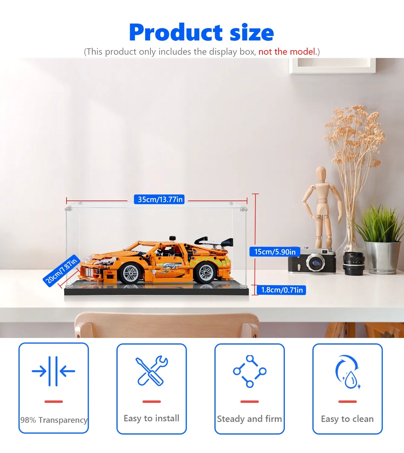 LEGO Technic Fast and Furious Toyota Supra MK4 42204 Display Case - Protective Showcase for Collectible LEGO Car Models | Perfect for Home Decoration, Office Display & Toy Collection Preservation