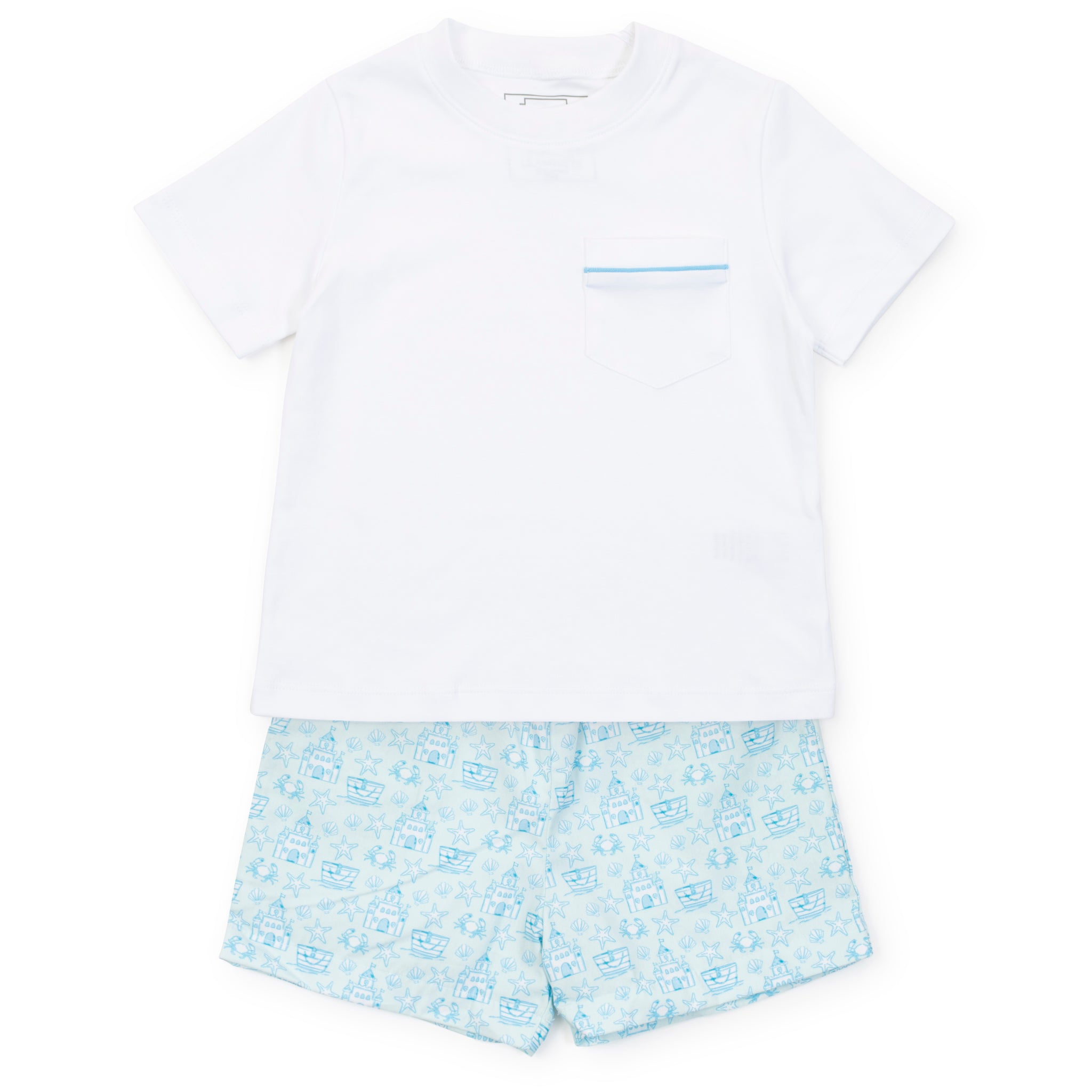 Hudson Boys' Short Set - Sandcastles Blue | Comfortable Summer Outfit for Beach, Playground & Outdoor Activities