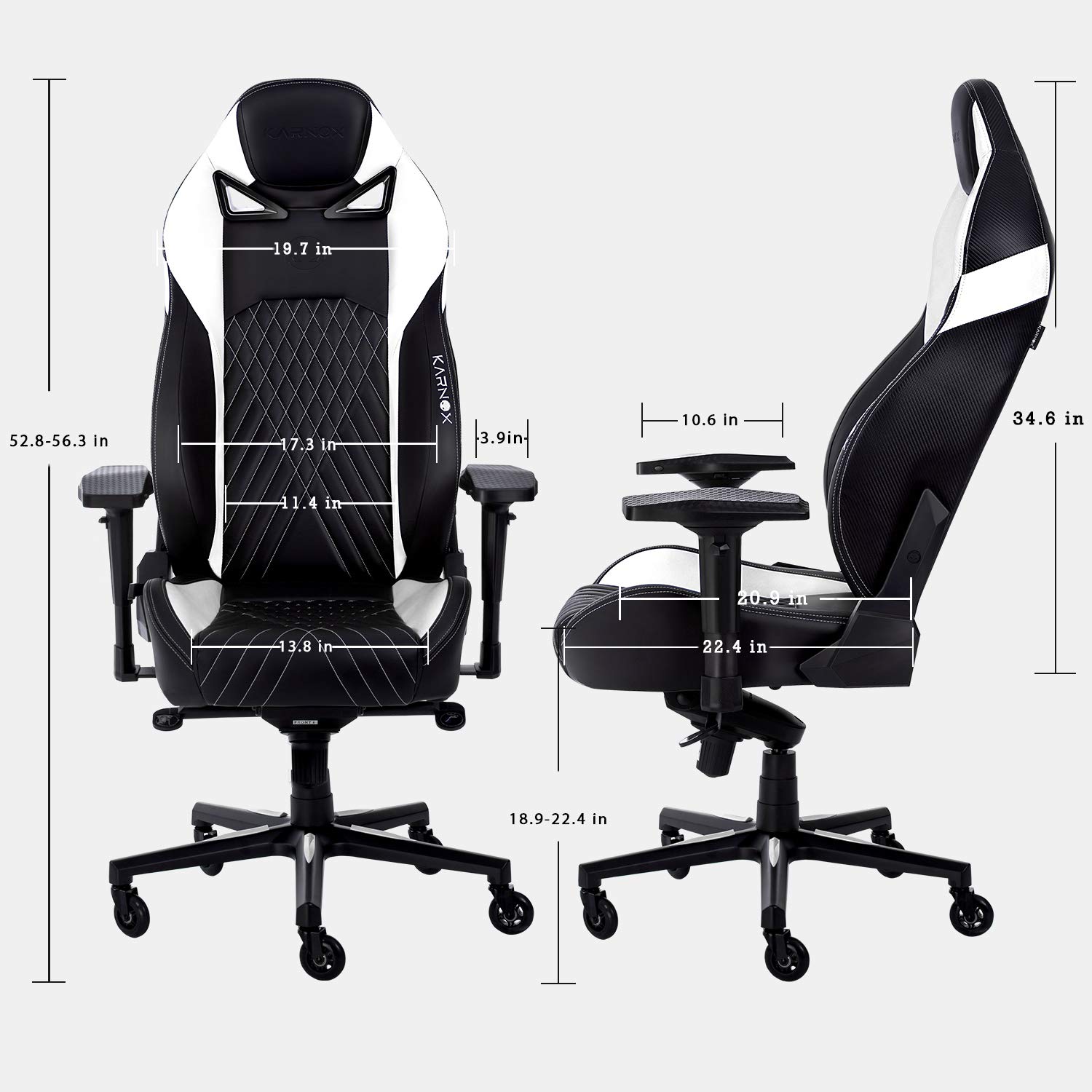 KARNOX Gladiator Gaming Chair - Ergonomic High Back Office Desk Chair with Adjustable Height, Headrest & Lumbar Support - PU Leather Racing Style Computer Chair for Home & Office - White - Perfect for Gaming, Working & Long Sitting Sessions