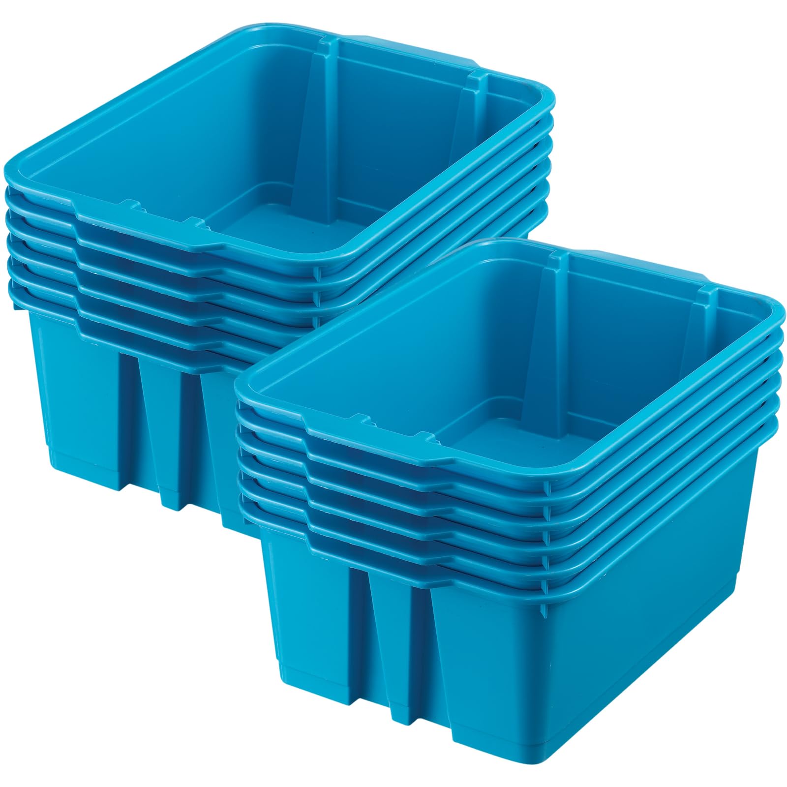 Stackable Plastic Book and Organizer Bins Set of 12 - Colorful Classroom Storage Baskets for Books, Toys & Supplies - Durable Home & School Organization Solutions for Teachers & Kids