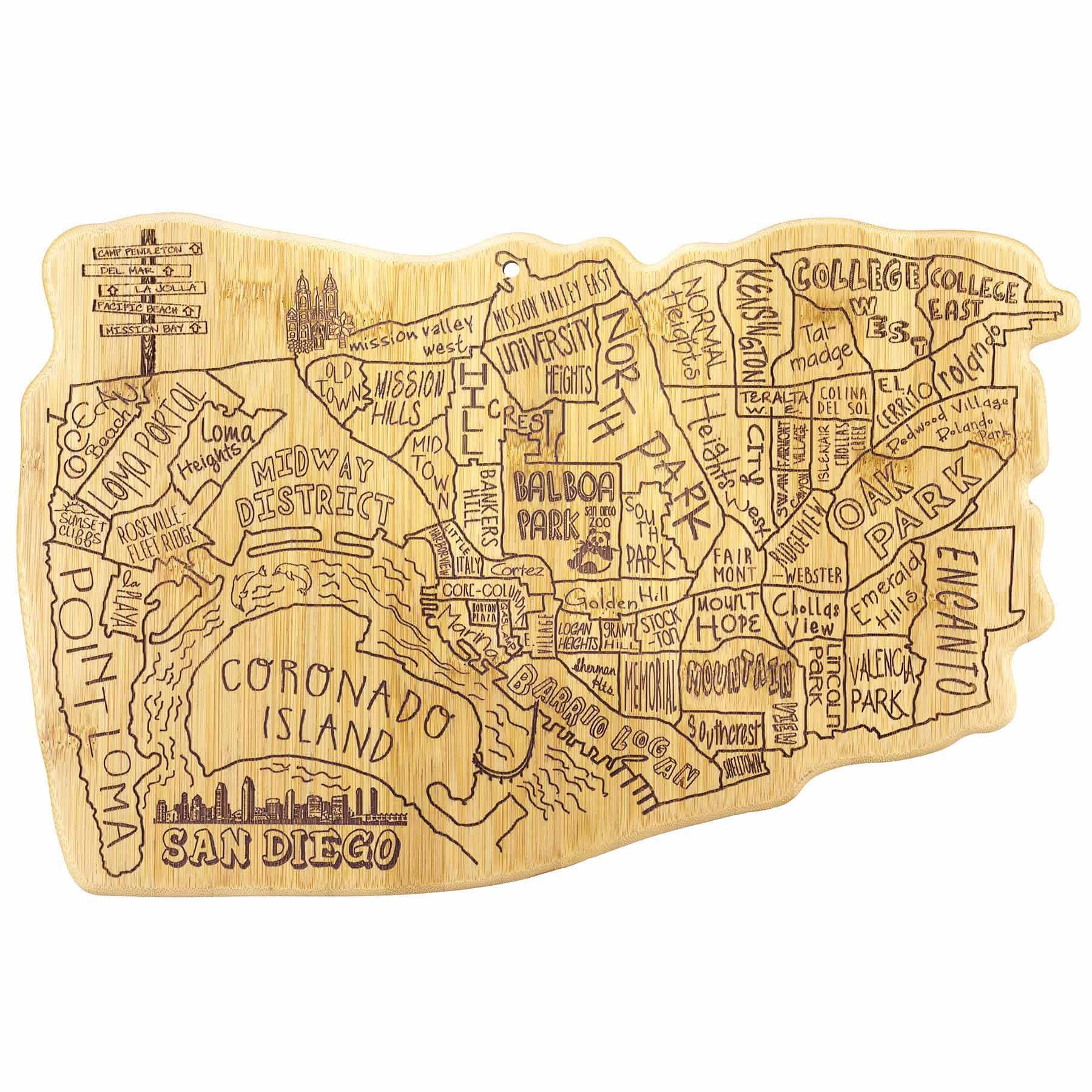 Premium San Diego Themed Wooden Cutting Board 14.5