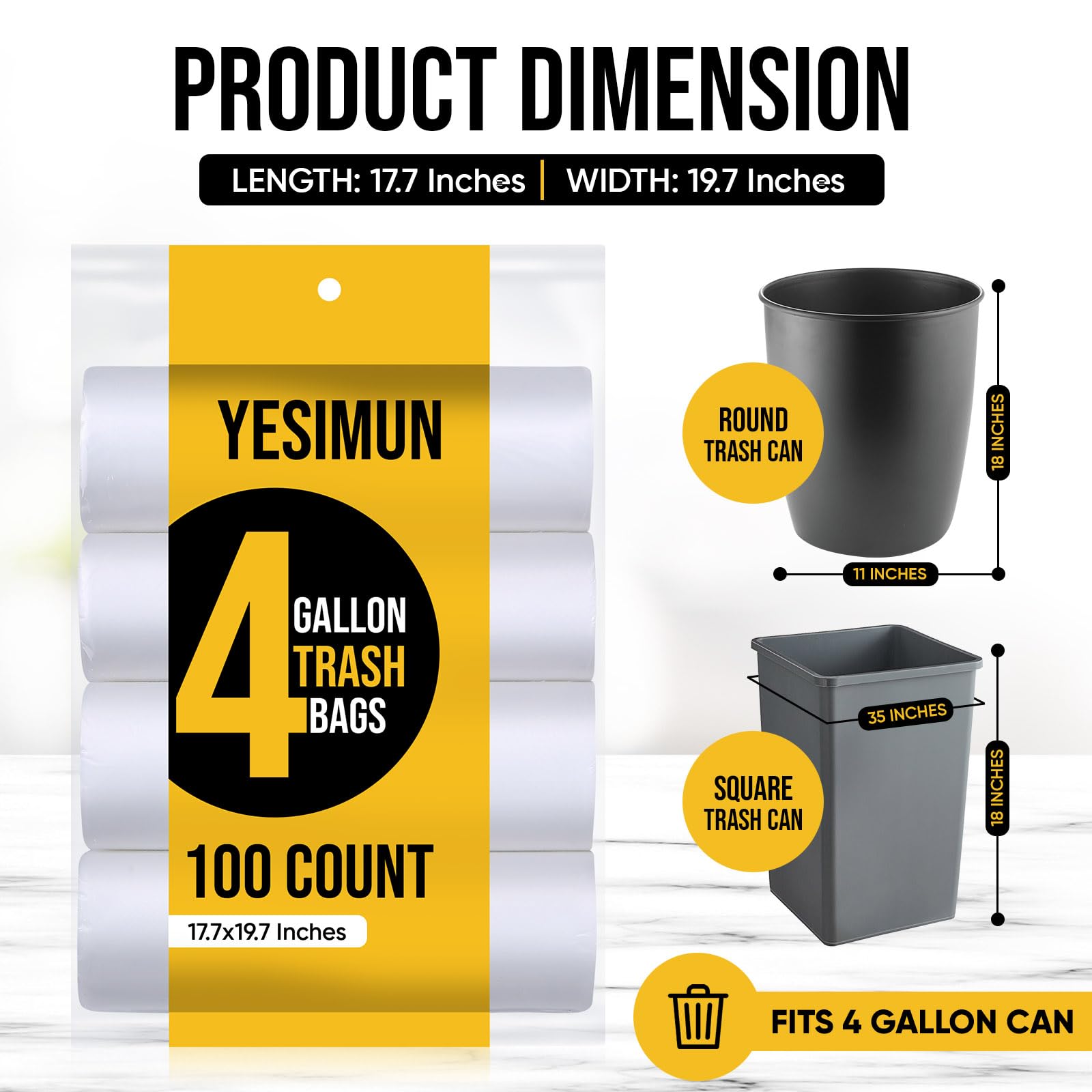 4 Gallon Small Trash Bags - 100 Count Thickened & Strong Trash Can Liners for Bathroom, Kitchen, Office | Unscented White Garbage Bags for Small Waste Bins & Compact Spaces