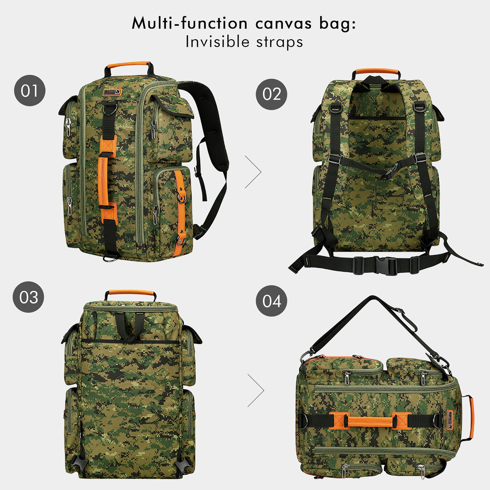 WITZMAN Digital Camo Backpack for Men - Large Capacity 17 Inch Laptop Backpack & Carry On Duffel Bag (6695 Camo Green) | Perfect for Travel, Work, School & Outdoor Adventures