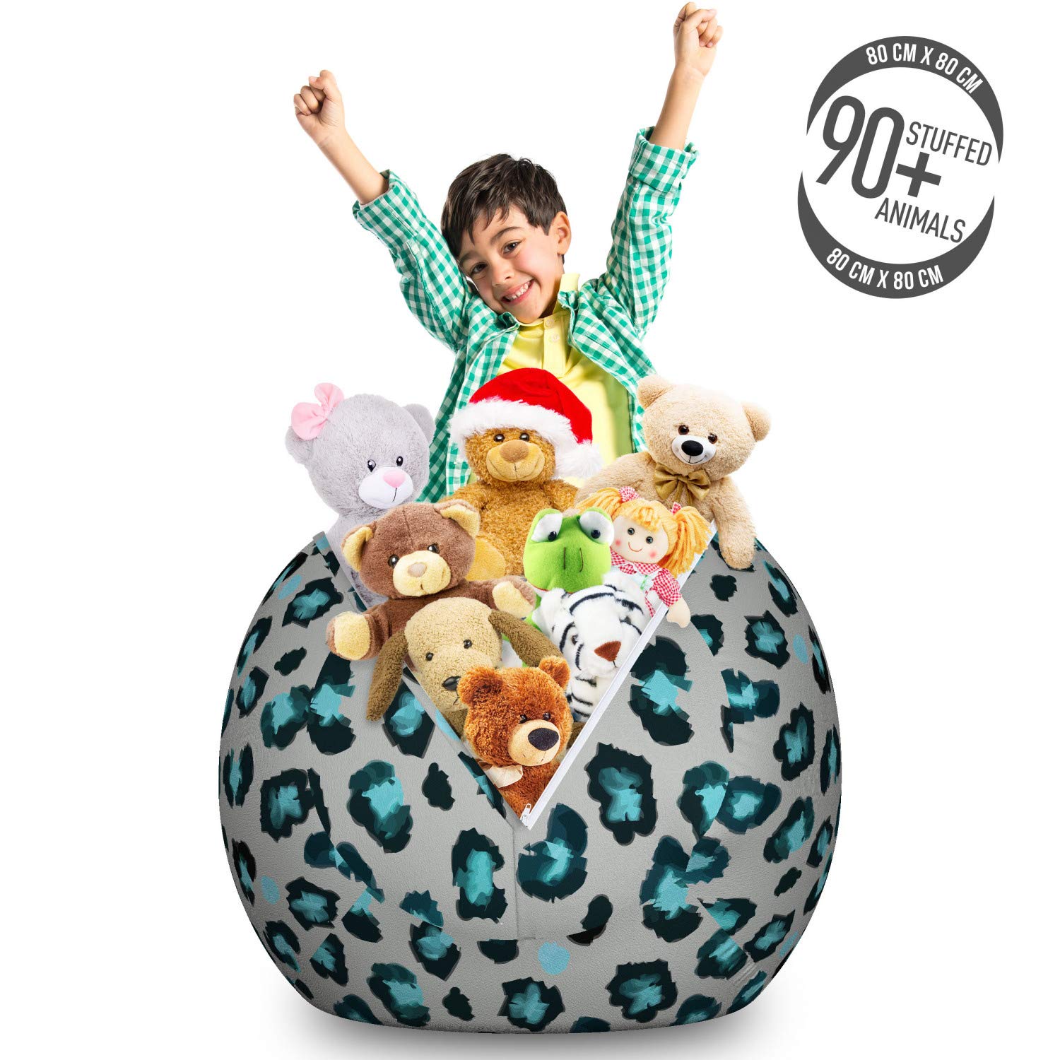 Ambesonne Leopard Print Storage Toy Bag Chair - Large Washable Stuffed Animal Organizer with Stain-Resistant Design in Dimgray Teal - Perfect for Kids' Room, Playroom & Nursery Organization
