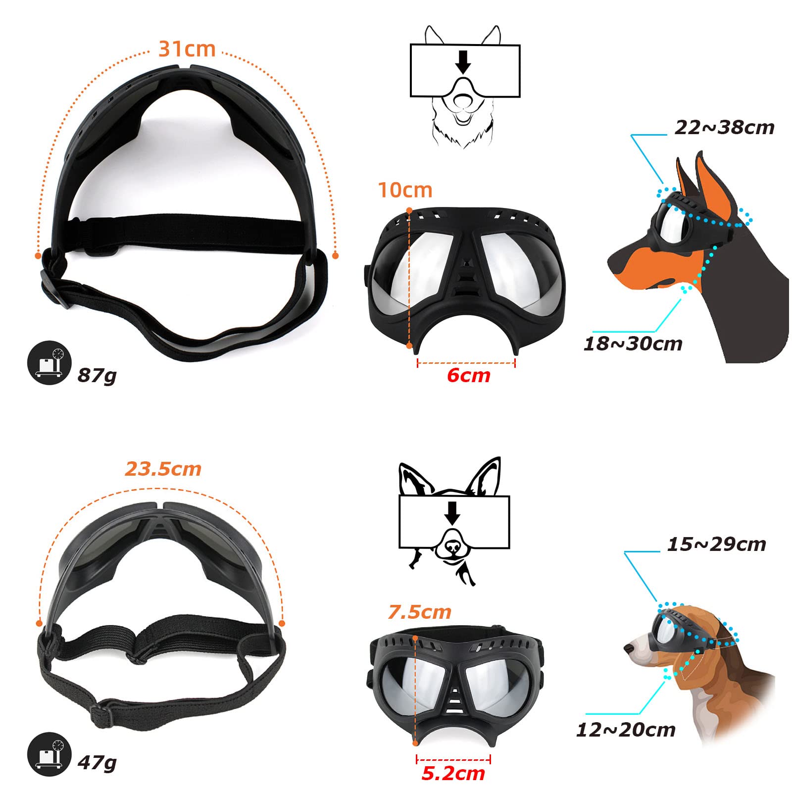 UV Protection Dog Sunglasses - Windproof Goggles for Small/Medium/Large Dogs - Blue Lens for Outdoor Adventures