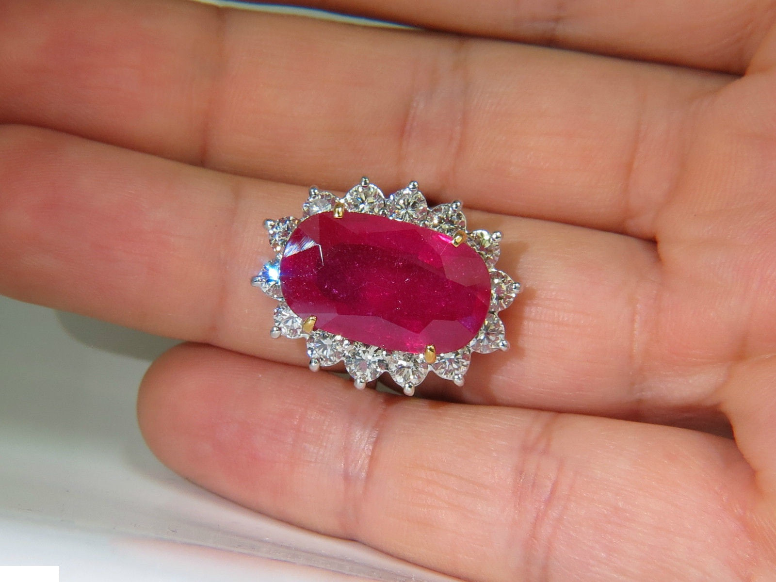 17.90CT Enhanced Ruby & Diamond Ring in 14KT Gold - Vintage Diana Deco Style A++ for Weddings, Anniversaries & Special Occasions