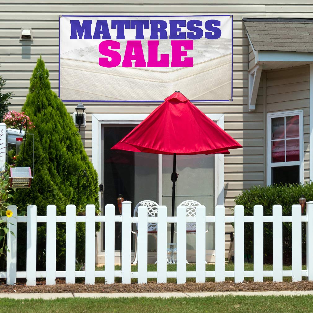 Vinyl Banner - 48x96 Inches Mattress Sale Business Sign - Weatherproof, Durable with 8 Grommets - Perfect for Outdoor Advertising, Yard Sales & Industrial Use