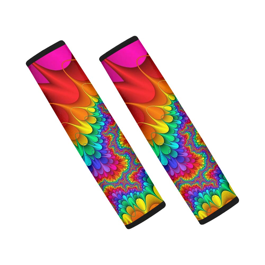 Dreaweet Colorful Tie Dye Ethnic Printed Universal Car Seat Belt Shoulder Pads (2-Pack) - Soft Safety Strap Covers for Kids, Boys, Adults - Perfect for Road Trips, School Runs & Long Drives