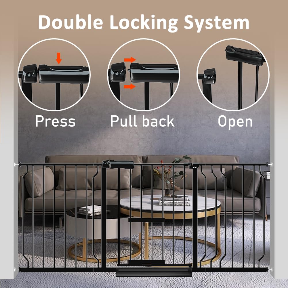 ALLAIBB 29.13-33.86 Inch Extra Wide Pet Gate with Walk-Through Door - Adjustable Pressure Mount Cat & Dog Gate for Doorways (30/31/32/33 Inches, No Drill Installation, Black Metal) - Perfect for Homes with Pets, Babies, and Toddlers