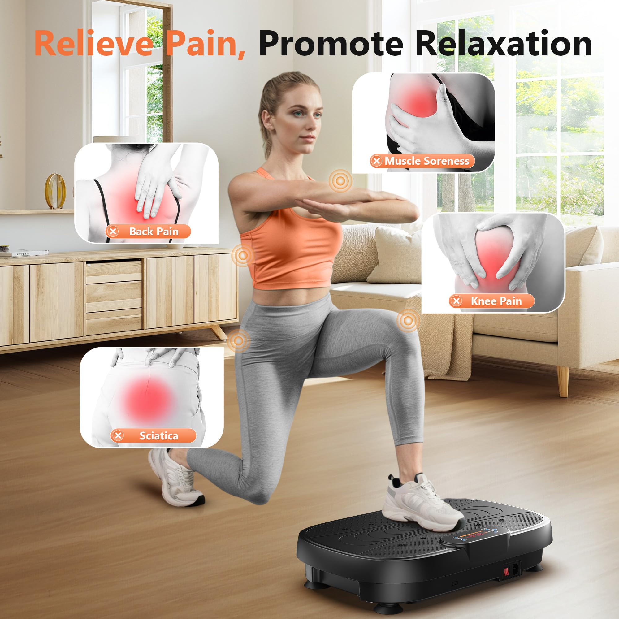 FEIERDUN Whole Body Vibration Plate Machine - Power Plate Exercise Equipment for Lymphatic Drainage, Weight Loss & Muscle Toning with 2 Resistance Bands - Perfect for Home Gym, Physical Therapy & Wellness Workouts
