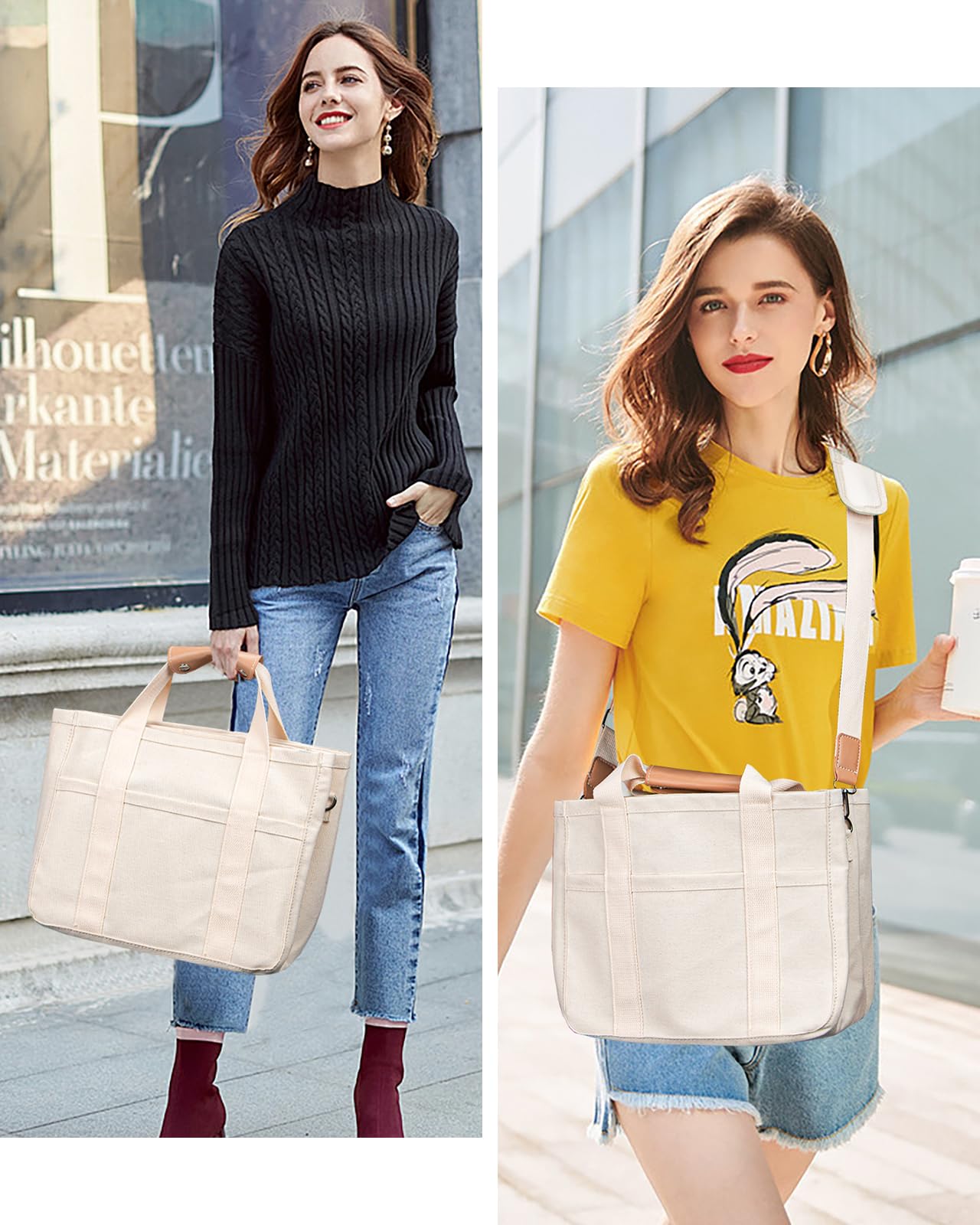 Stylish Canvas Tote Bag for Women with Multi-Pocket - Perfect for Work & Travel