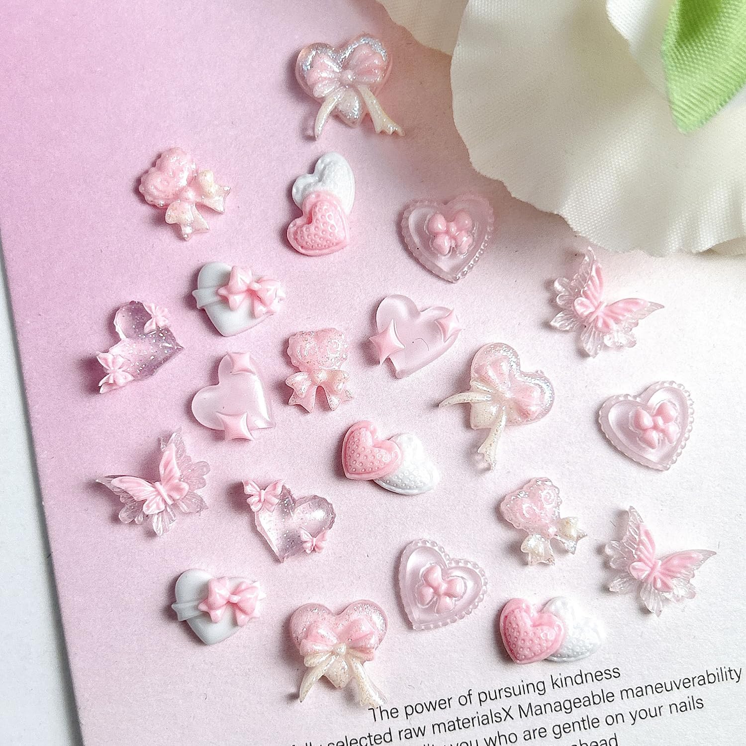 40Pcs Pink Nail Art Charms Glow in The Dark Heart Rhinestones - 3D Resin Nail Gems Decals for Valentines Day Manicure, DIY Nail Decorations, Party, Wedding, Salon, Home Nail Art Supplies