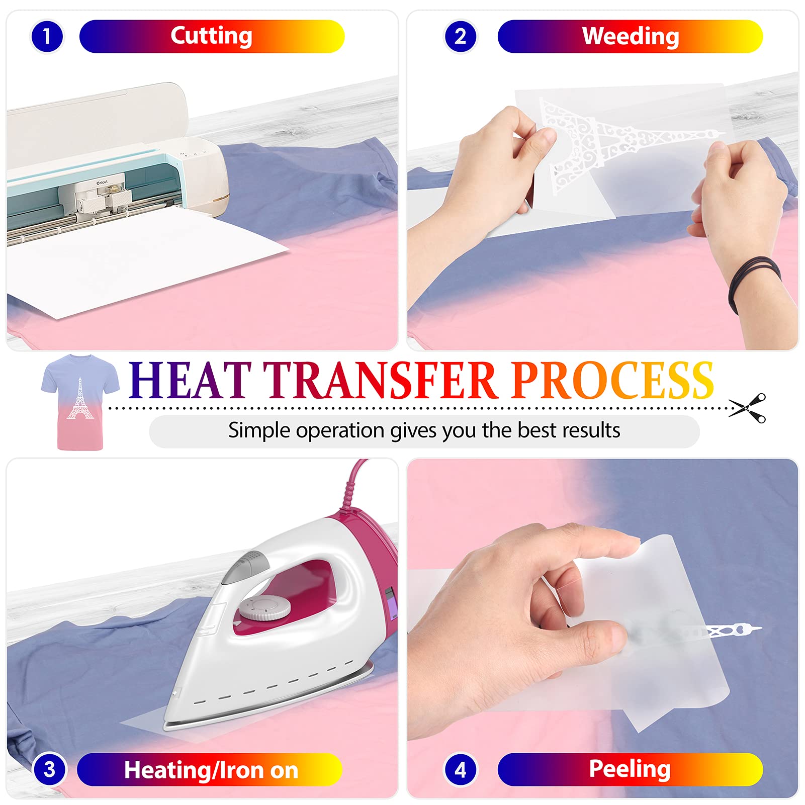 TransWonder White Heat Transfer Vinyl (HTV) - 12x10 Inch Matte Iron-On Vinyl for Cricut Air & Maker - Perfect for DIY T-Shirts, Tote Bags & Custom Apparel Projects