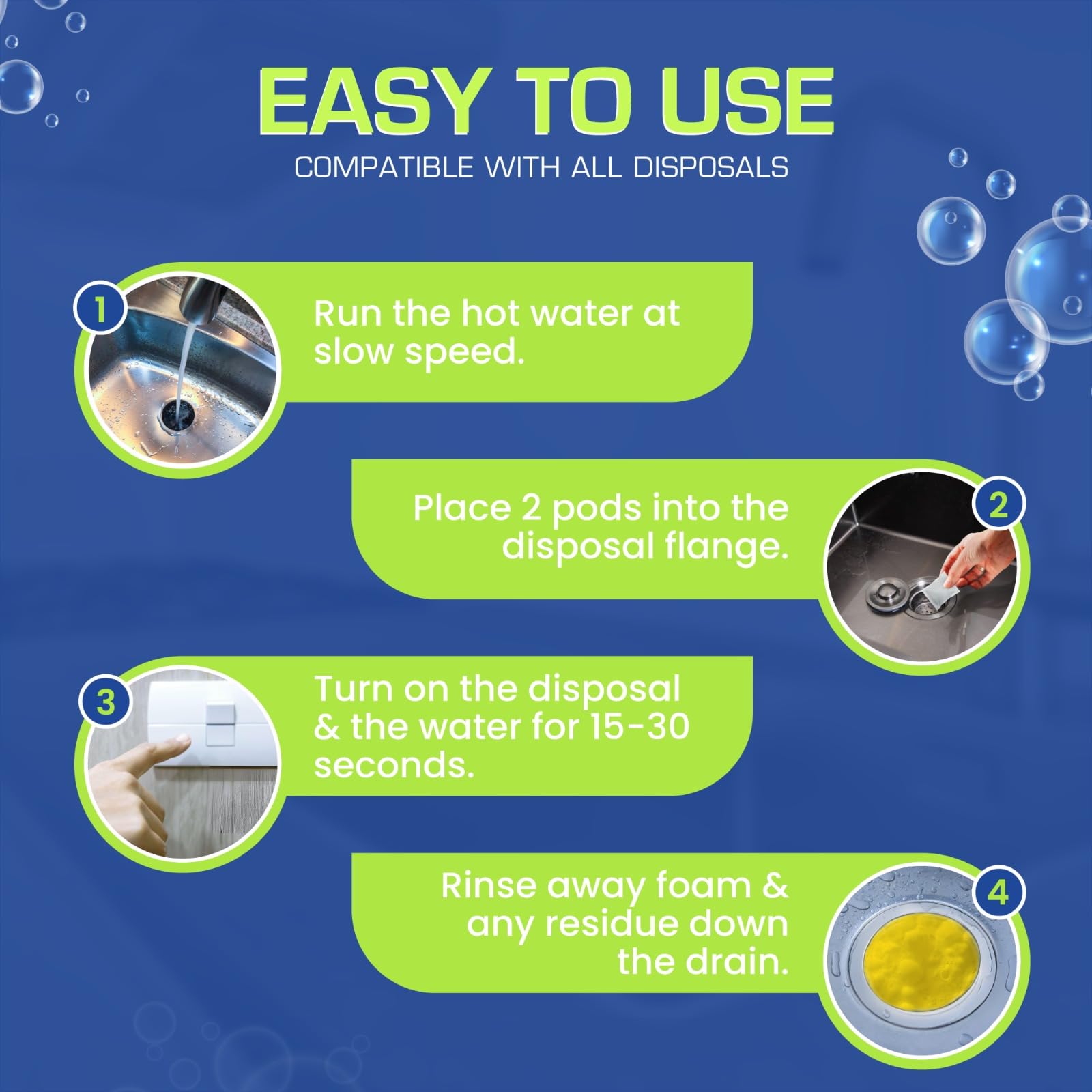 True Fresh Garbage Disposal Cleaner & Deodorizer Packets - 24 Pack | Foaming Kitchen Sink Cleaner with Fresh Citrus Scent | Drain & Garburator Disposer Maintenance | 1 Year Supply | Eliminates Odors & Keeps Pipes Clean for Daily Kitchen Use