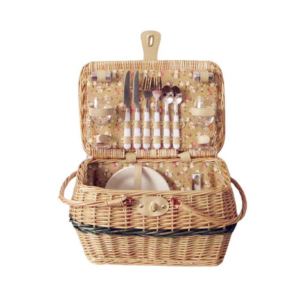 XIEZI Insulated Cooler Bag - 2 Person Picnic Basket Set with Utensils | High Capacity Cotton Linen Lining | Foldable for Outdoor Camping, Beach & Picnic | Perfect for Family Outings, BBQ Parties & Travel