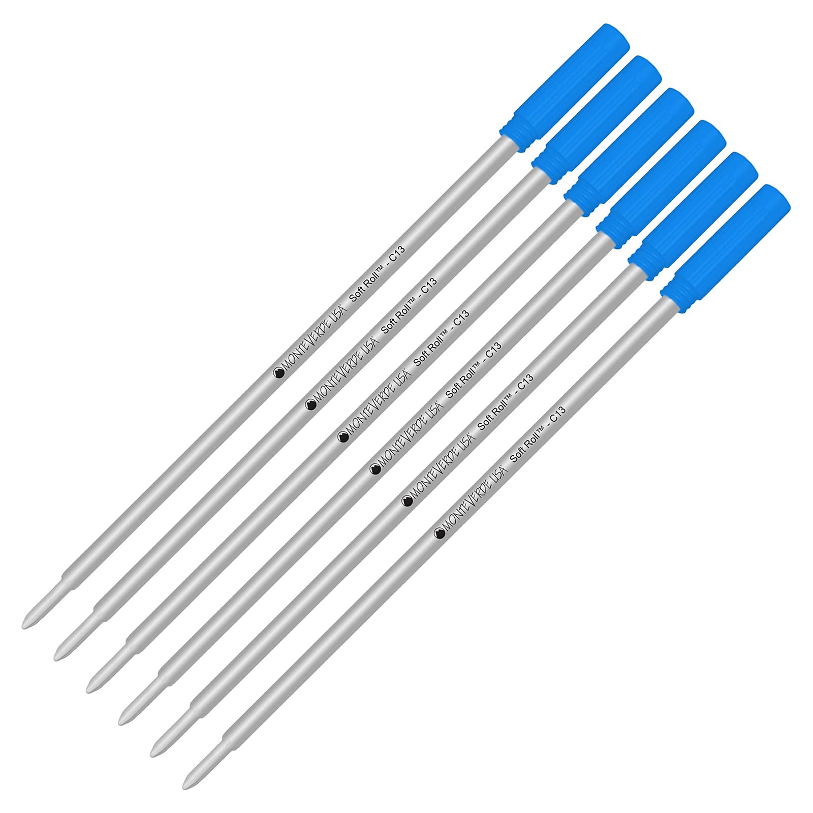 Monteverde Soft Roll Ballpoint Ink Refills 6-Pack - C13 Paste Ink Refills Compatible with Cross Style Pens - Turquoise Medium Tip 0.7mm - Perfect for Office, School & Everyday Writing Needs