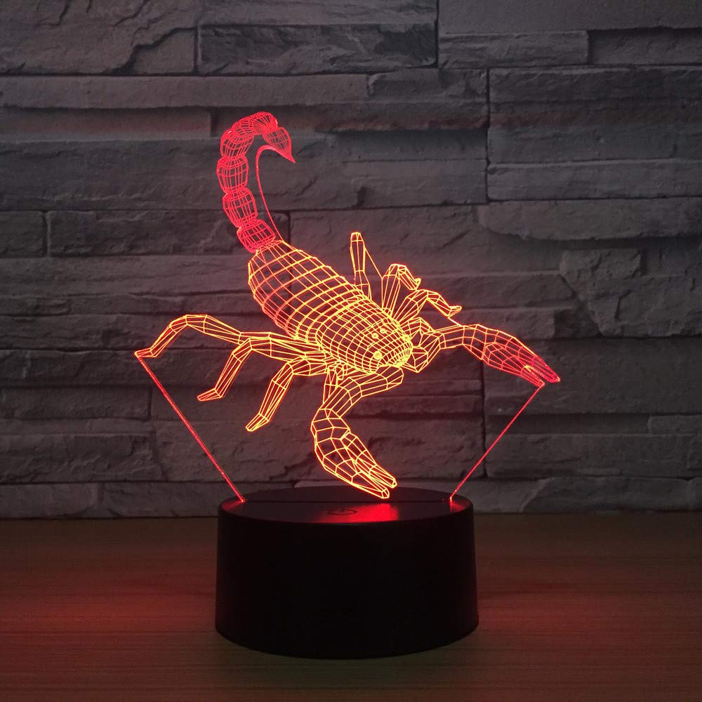 3D LED Scorpion Night Light - 7 Color Changing USB Lamp for Home Decor & Bedroom Atmosphere | Unique Special Lighting for Kids Room, Halloween Party, or Themed Decor