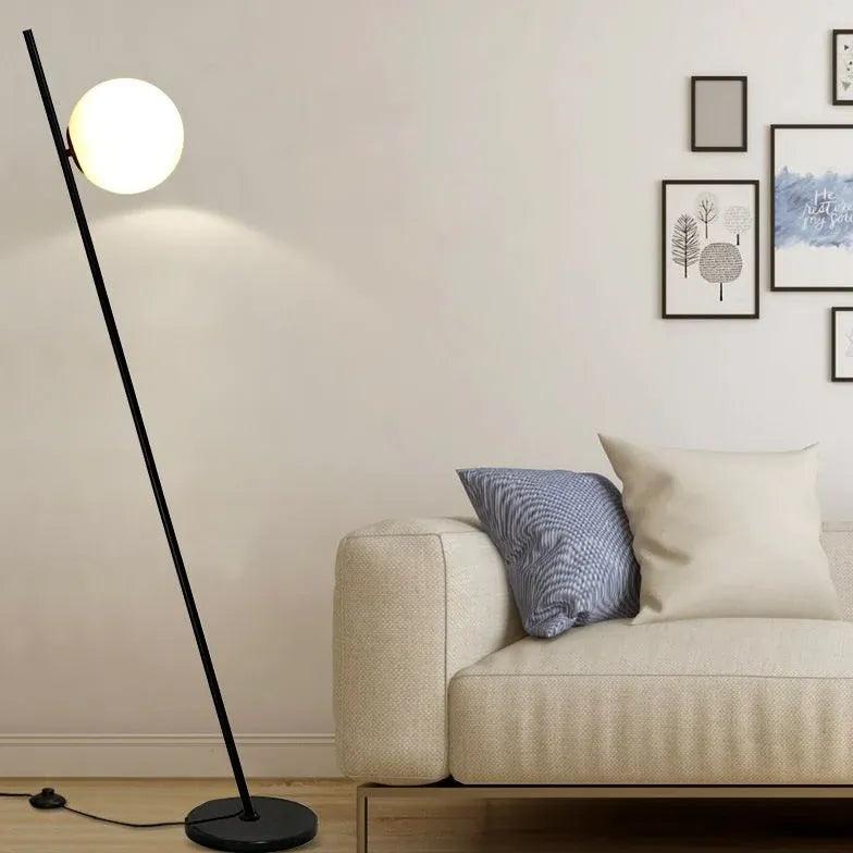 Modern Tilted Straight Rod Sphere Minimalist Floor Lamp - Adjustable LED Standing Light for Living Room, Bedroom, Office Decor | Warm White & Cool White Lighting Options
