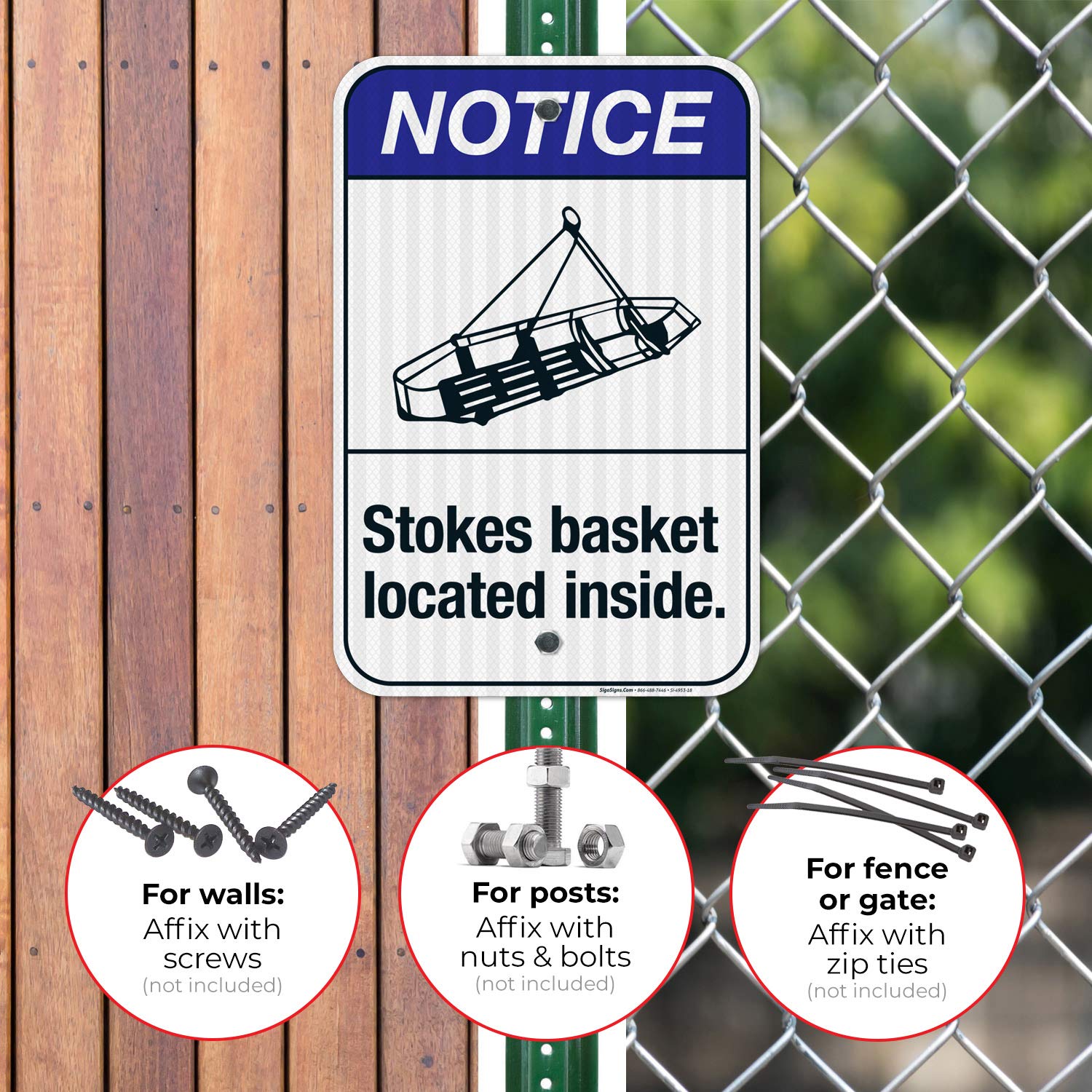 ANSI Compliant Stokes Basket Located Inside Sign | 12x18 Inches | 3M EGP Reflective .063 Aluminum | Fade Resistant | Indoor/Outdoor Use | Made in USA | Perfect for Hospitals, Warehouses & Emergency Facilities
